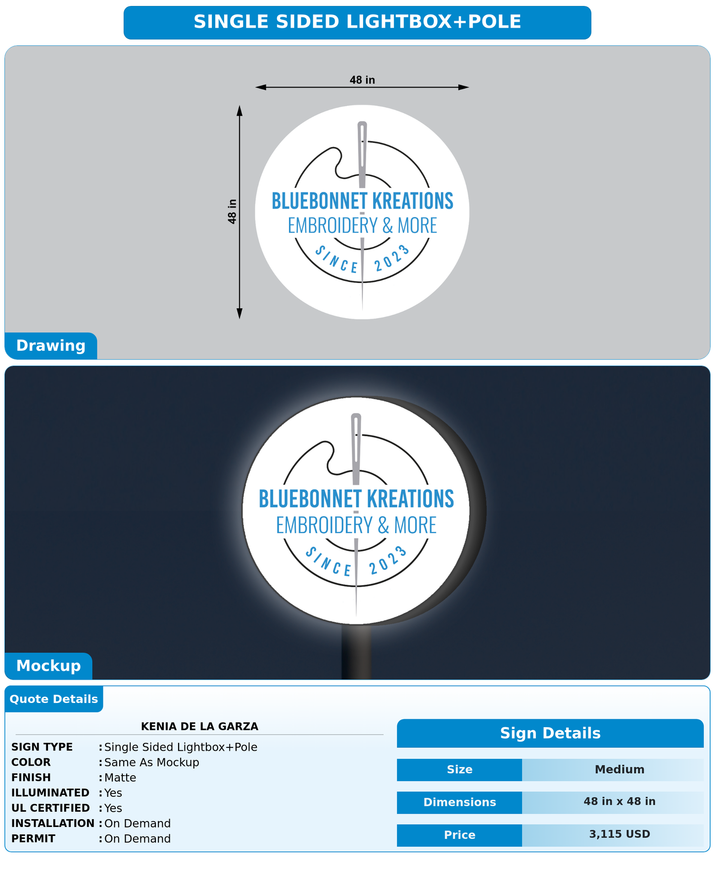 CUSTOM MOCKUP SIGN FOR Kenia De La Garza