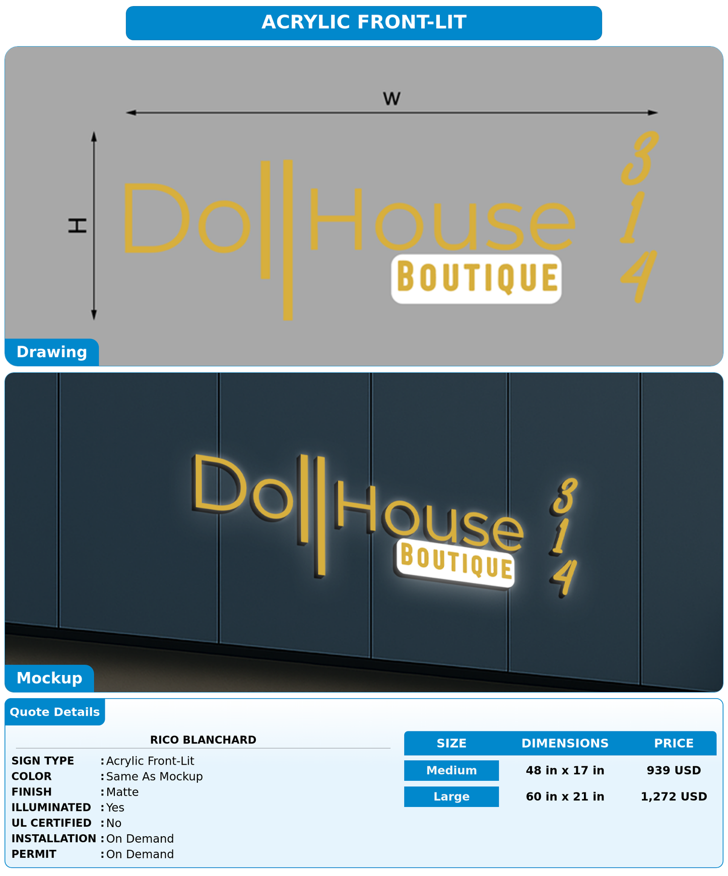 CUSTOM MOCKUP SIGN FOR Rico Blanchard