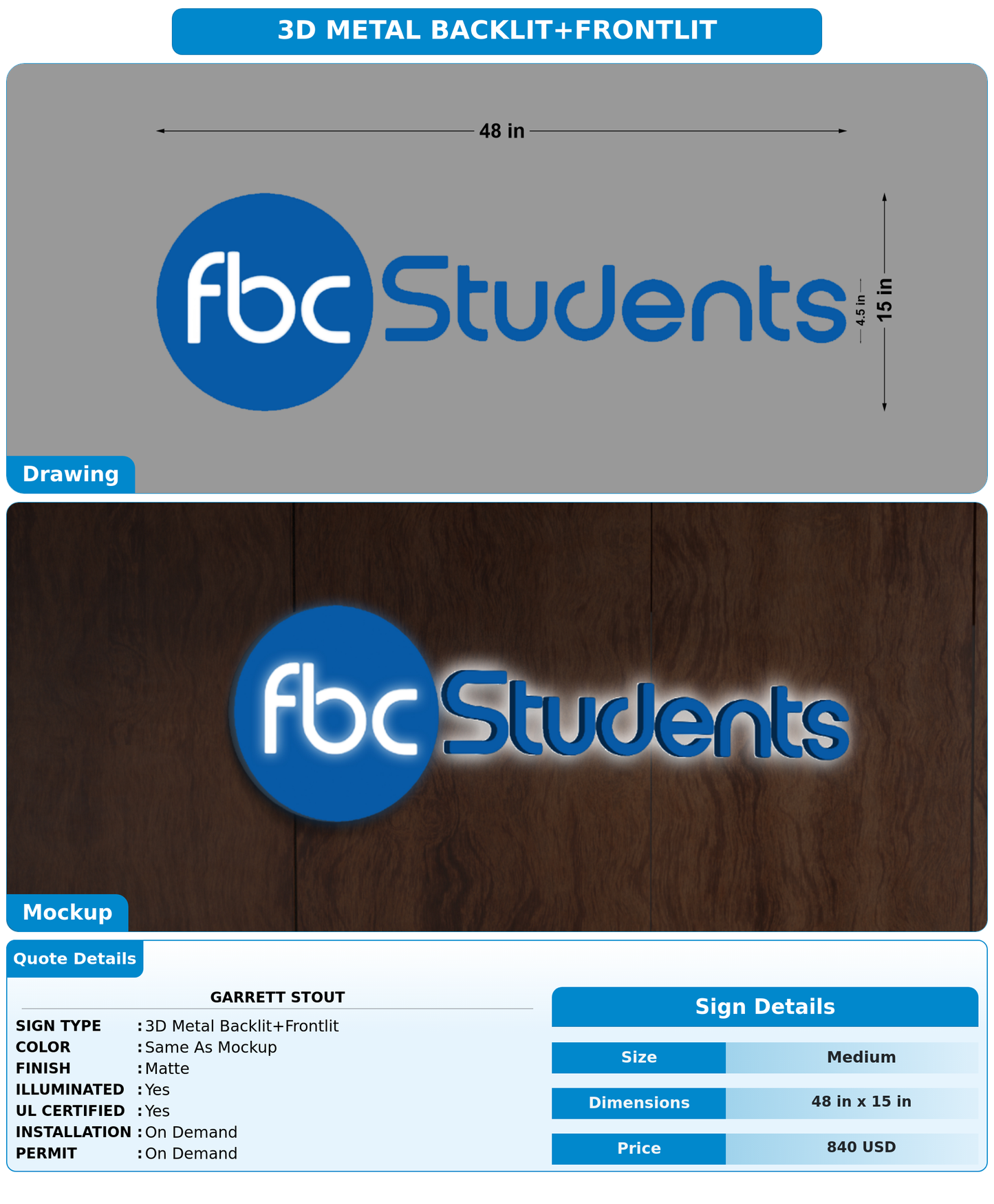 CUSTOM MOCKUP SIGN FOR Garrett Stout
