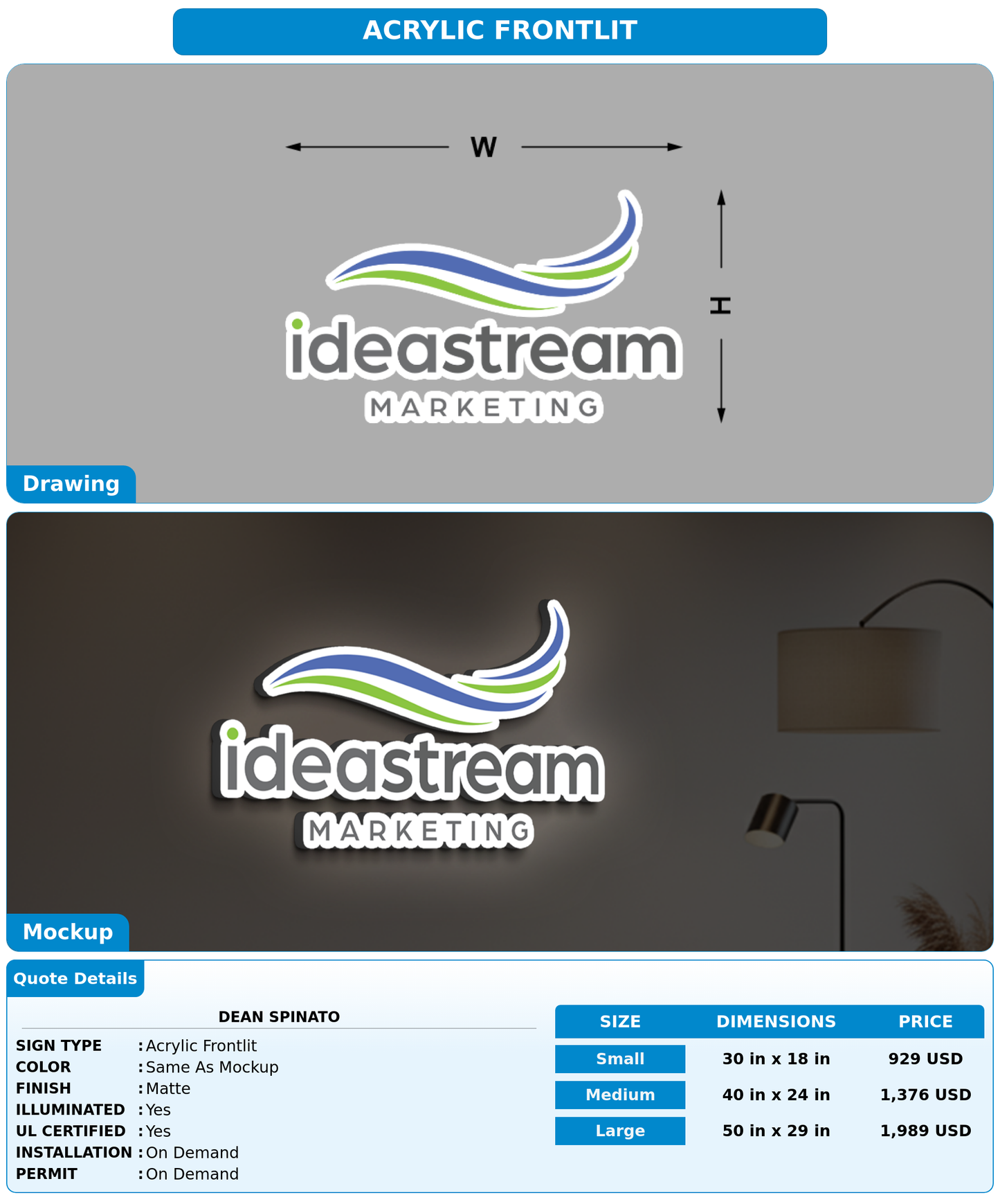 CUSTOM MOCKUP SIGN FOR Dean Spinato