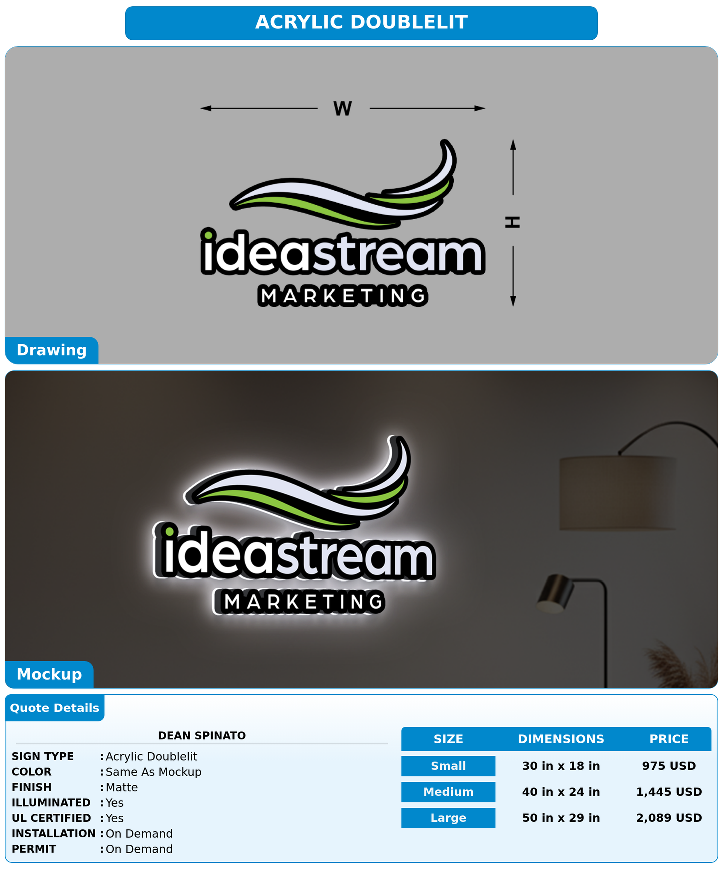CUSTOM MOCKUP SIGN FOR Dean Spinato