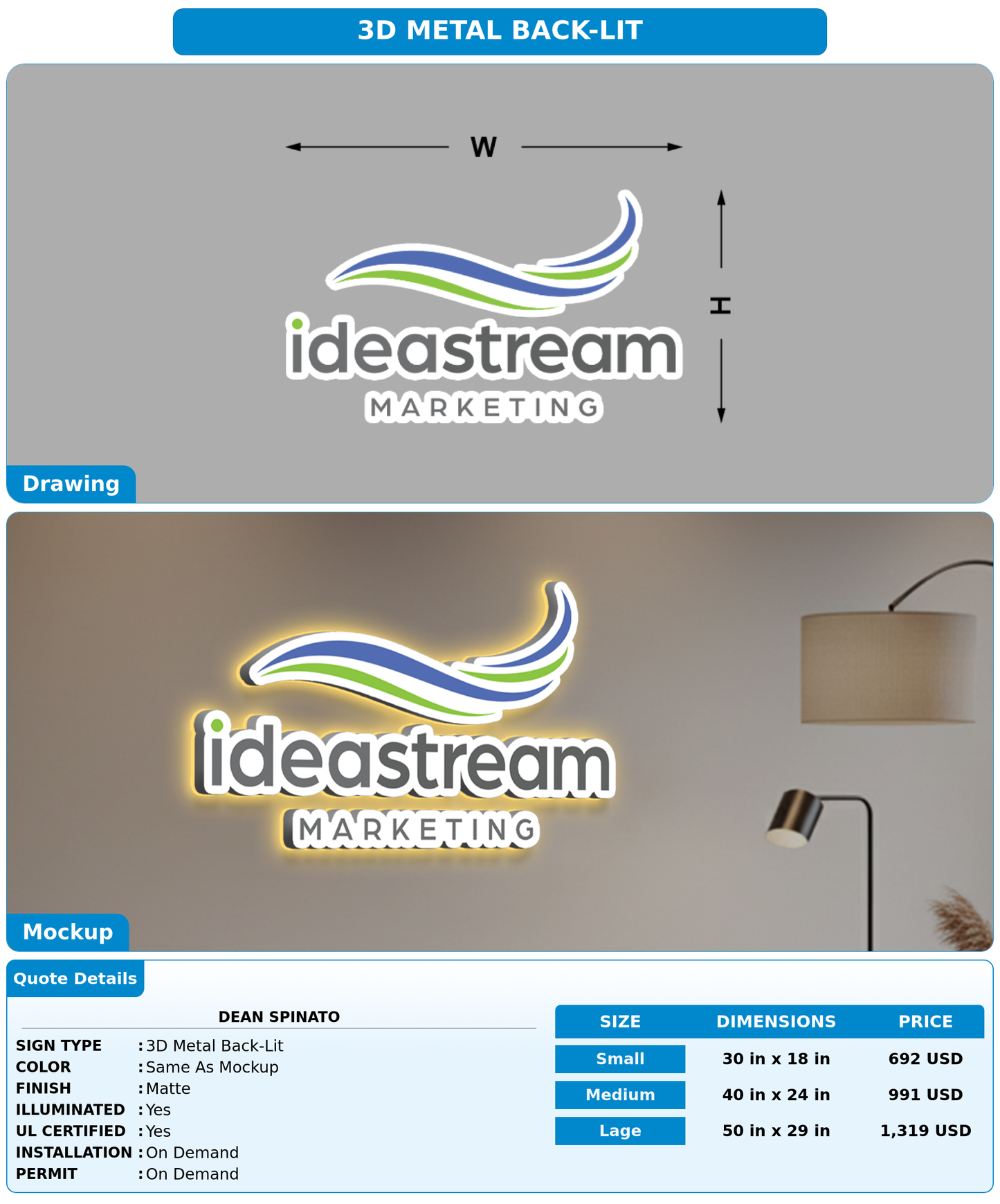 CUSTOM MOCKUP SIGN FOR Dean Spinato