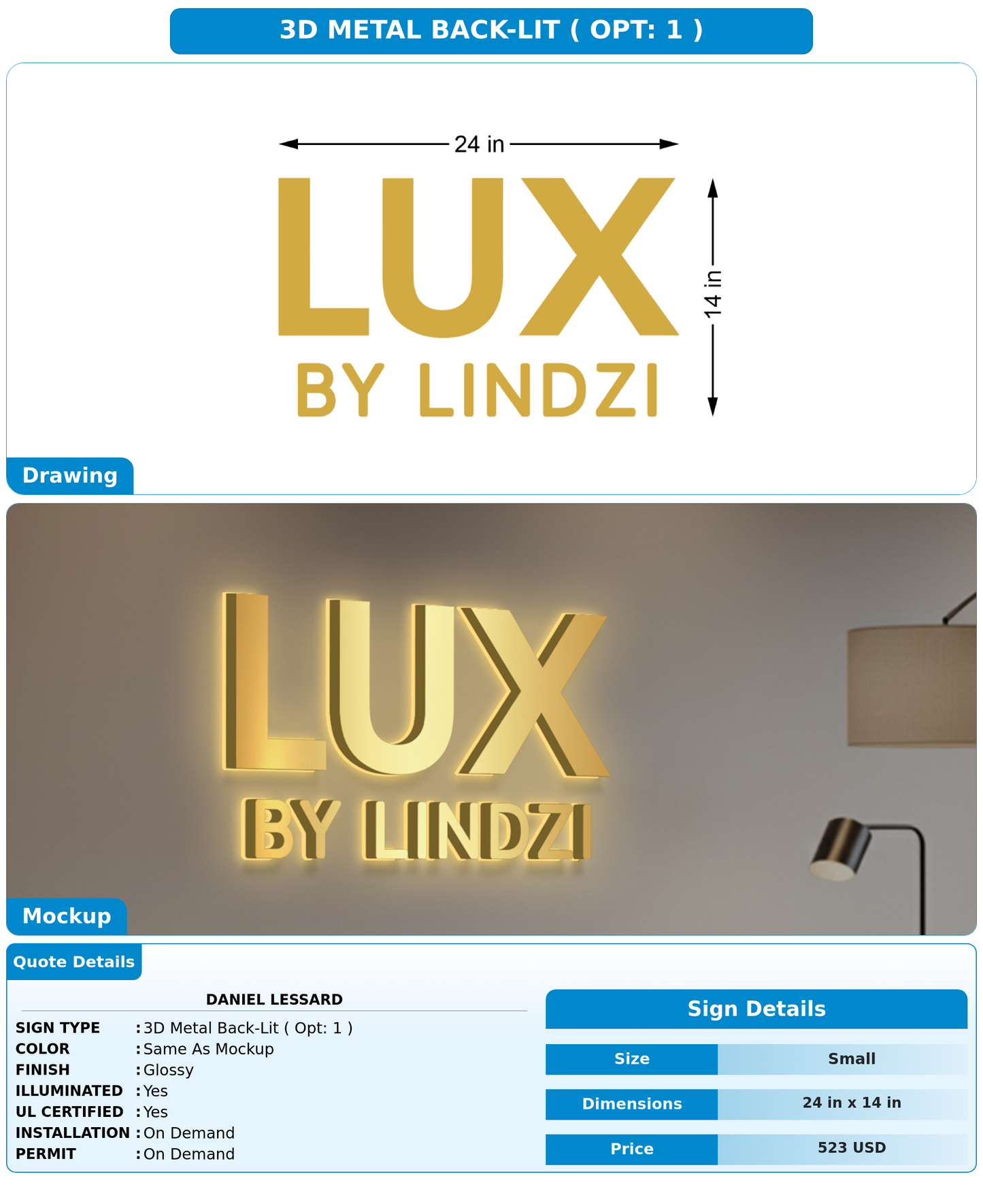 CUSTOM MOCKUP SIGN FOR Daniel Lessard