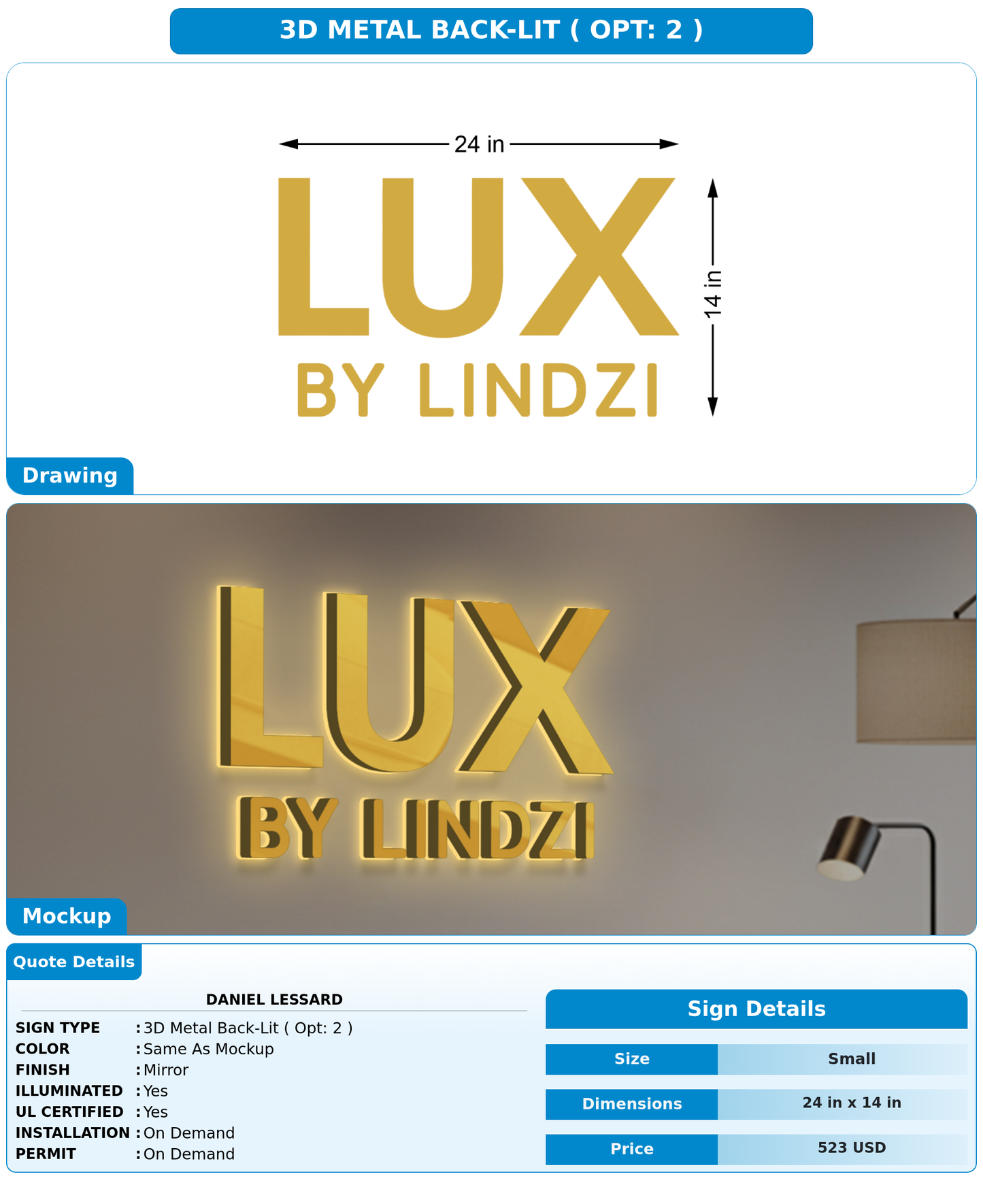 CUSTOM MOCKUP SIGN FOR Daniel Lessard