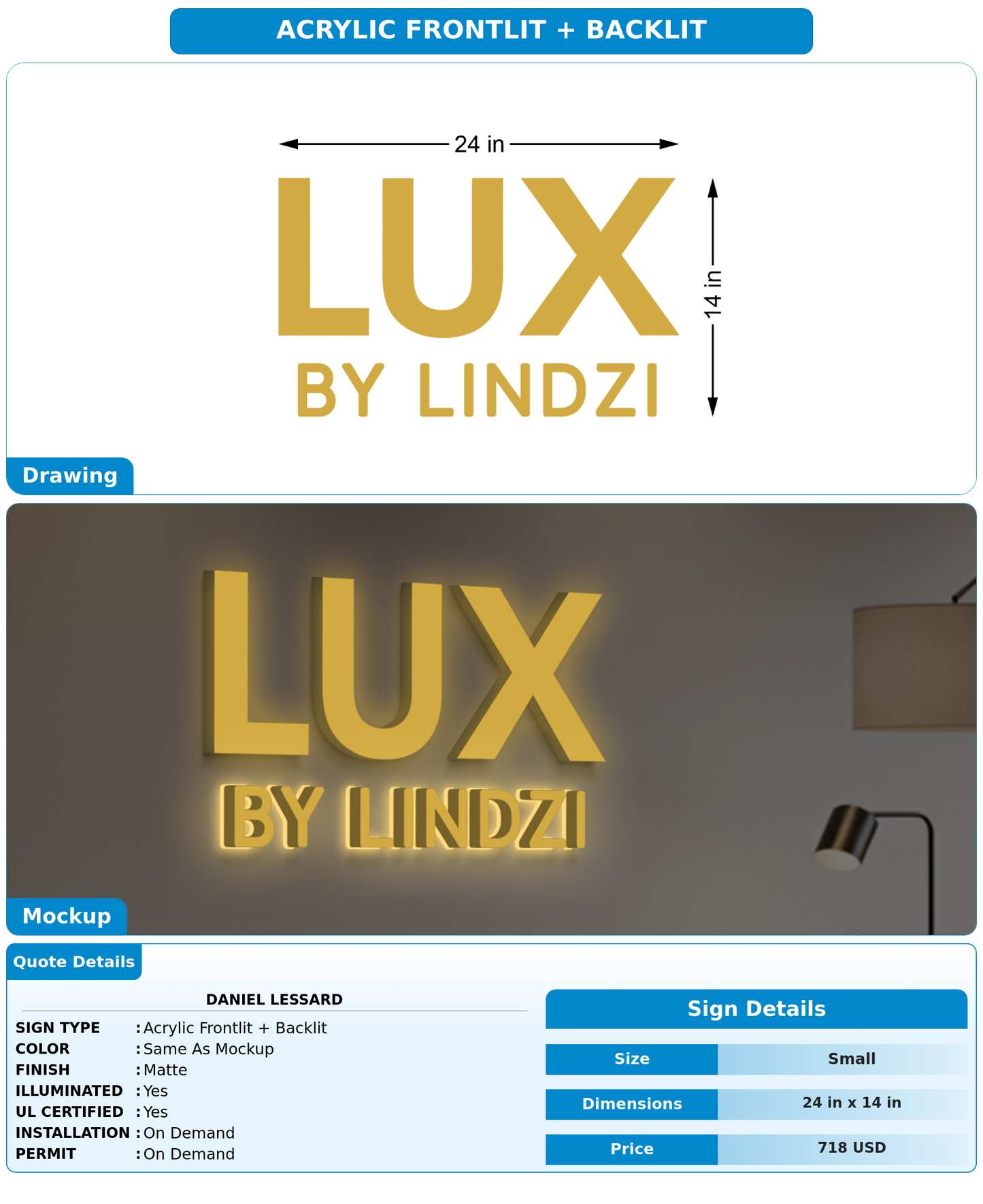 CUSTOM MOCKUP SIGN FOR Daniel Lessard
