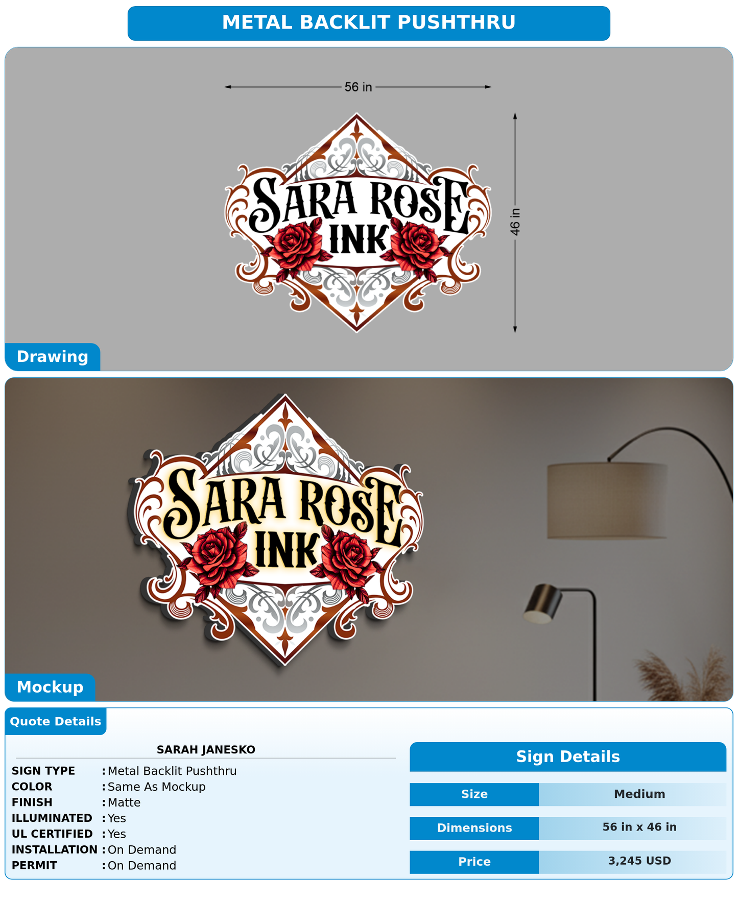 CUSTOM MOCKUP SIGN FOR Sarah Janesko