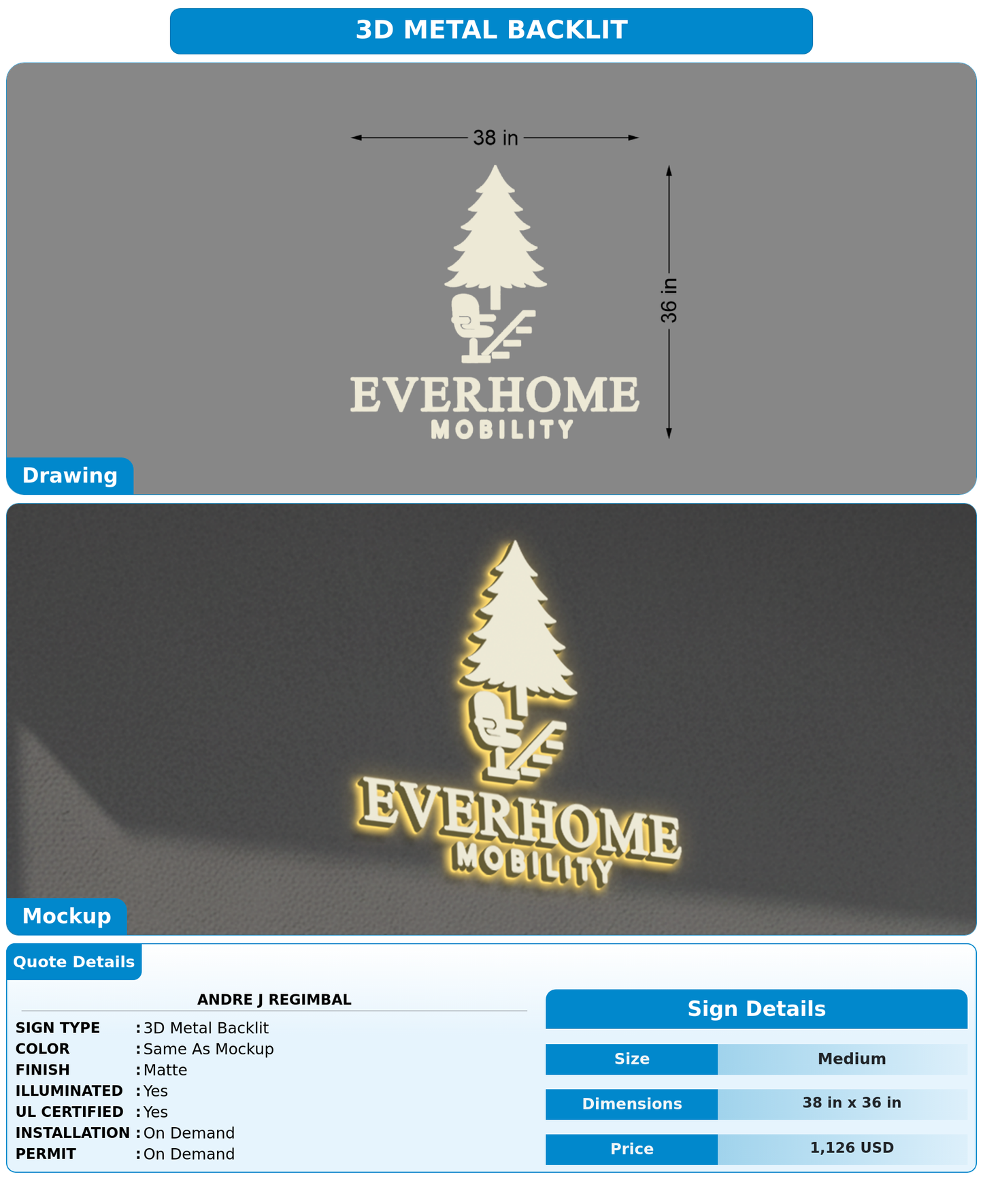 CUSTOM MOCKUP SIGN FOR Andre J Regimbal