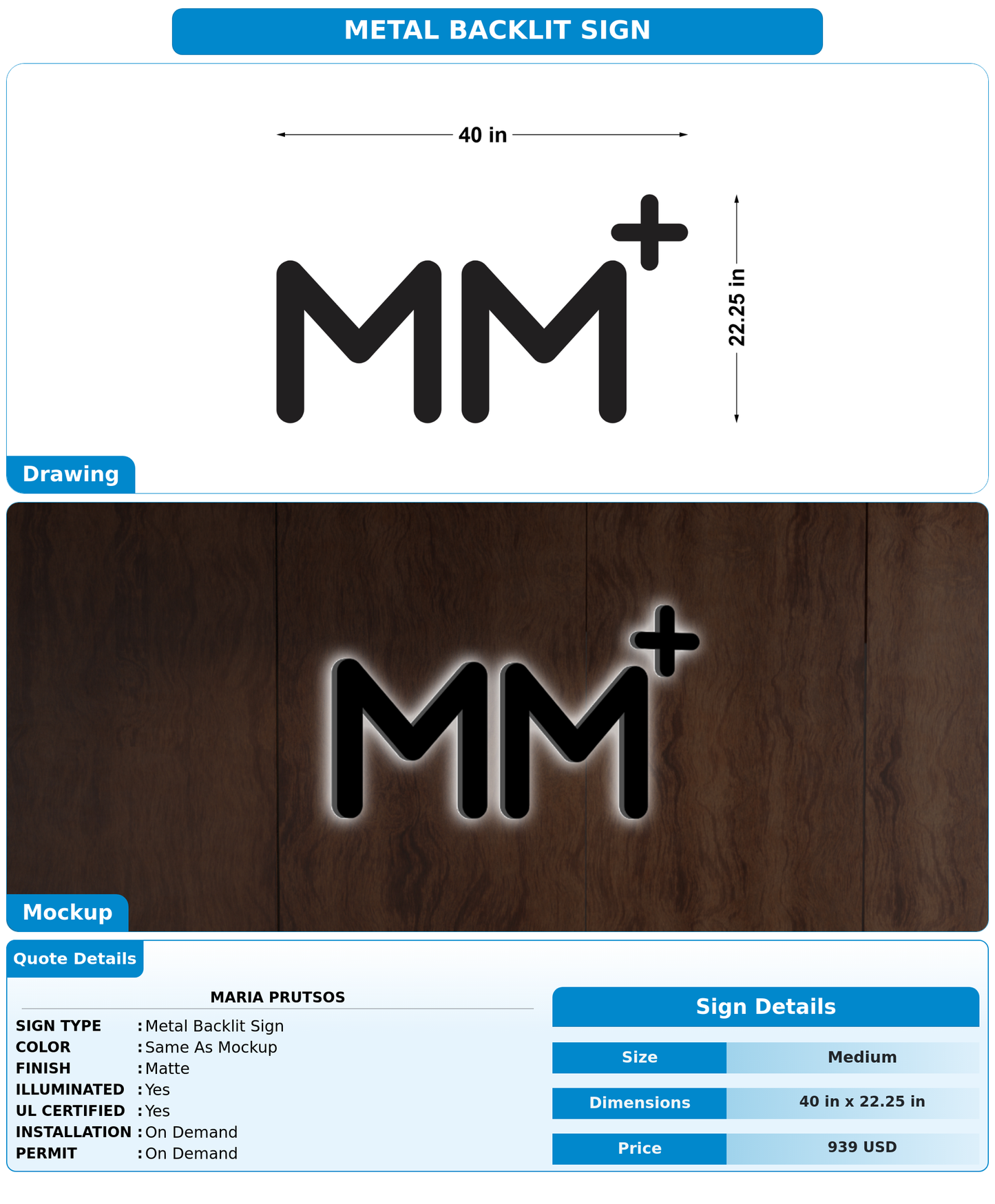 CUSTOM MOCKUP SIGN FOR Maria Prutsos