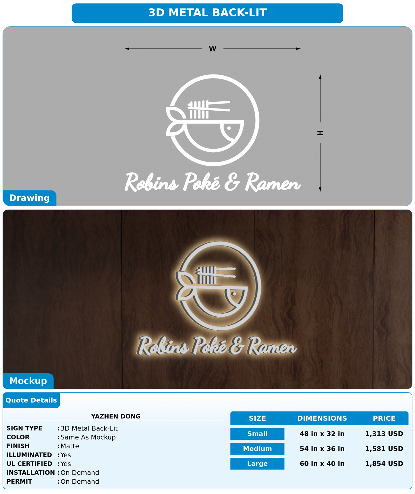 CUSTOM MOCKUP SIGN FOR Yazhen Dong