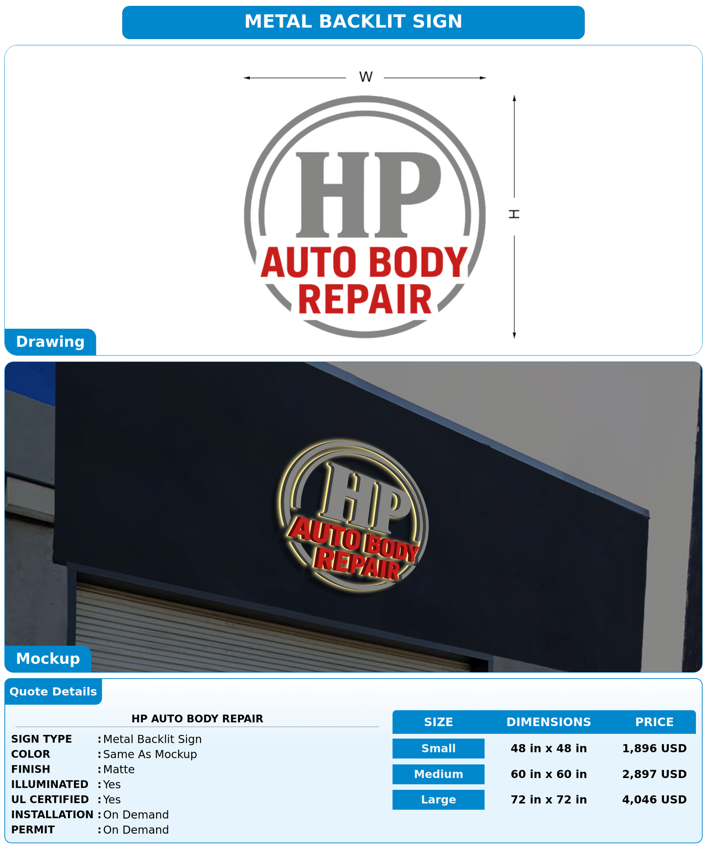 CUSTOM MOCKUP SIGN FOR HP Auto Body Repair