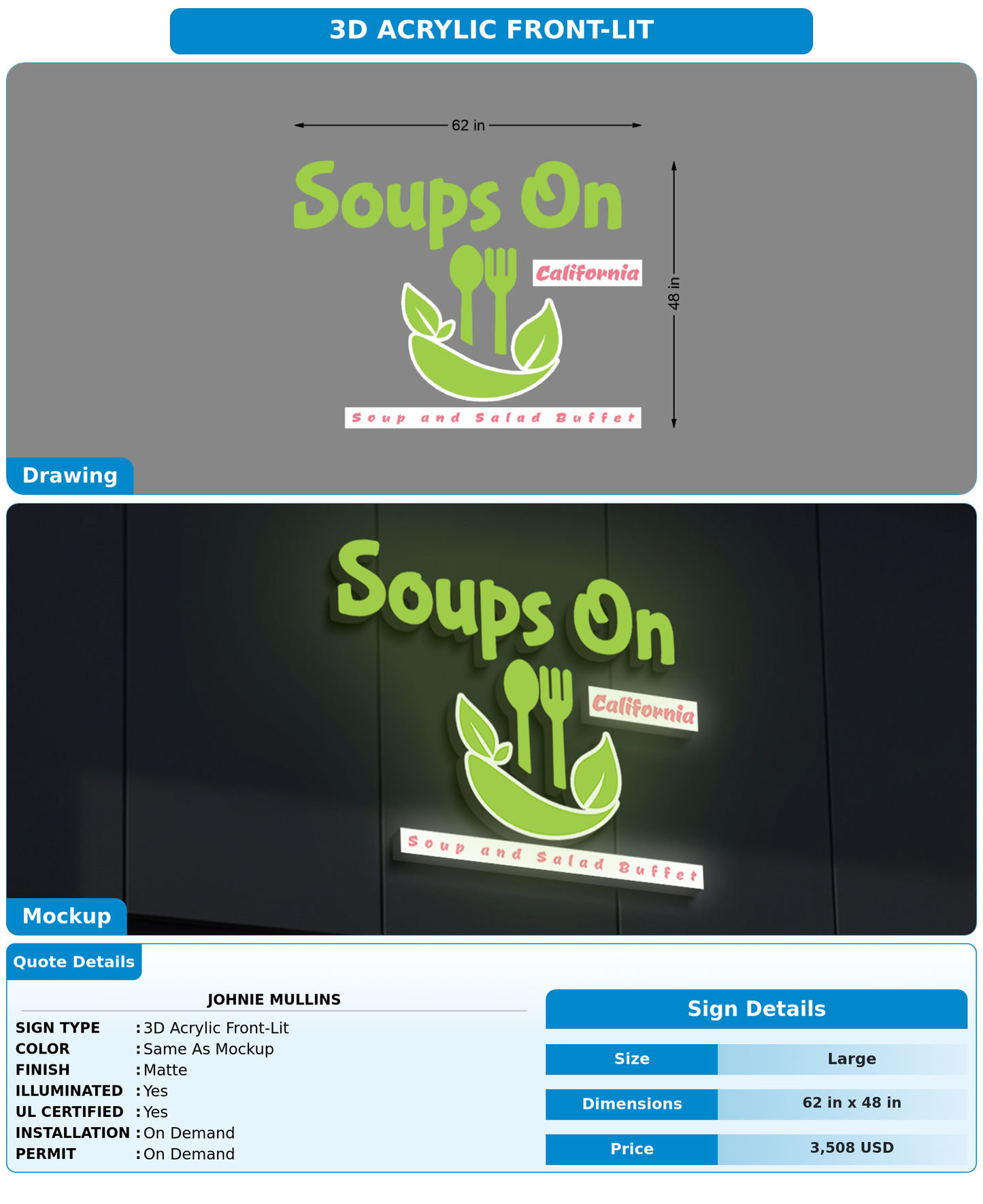 CUSTOM MOCKUP SIGN FOR Johnie Mullins
