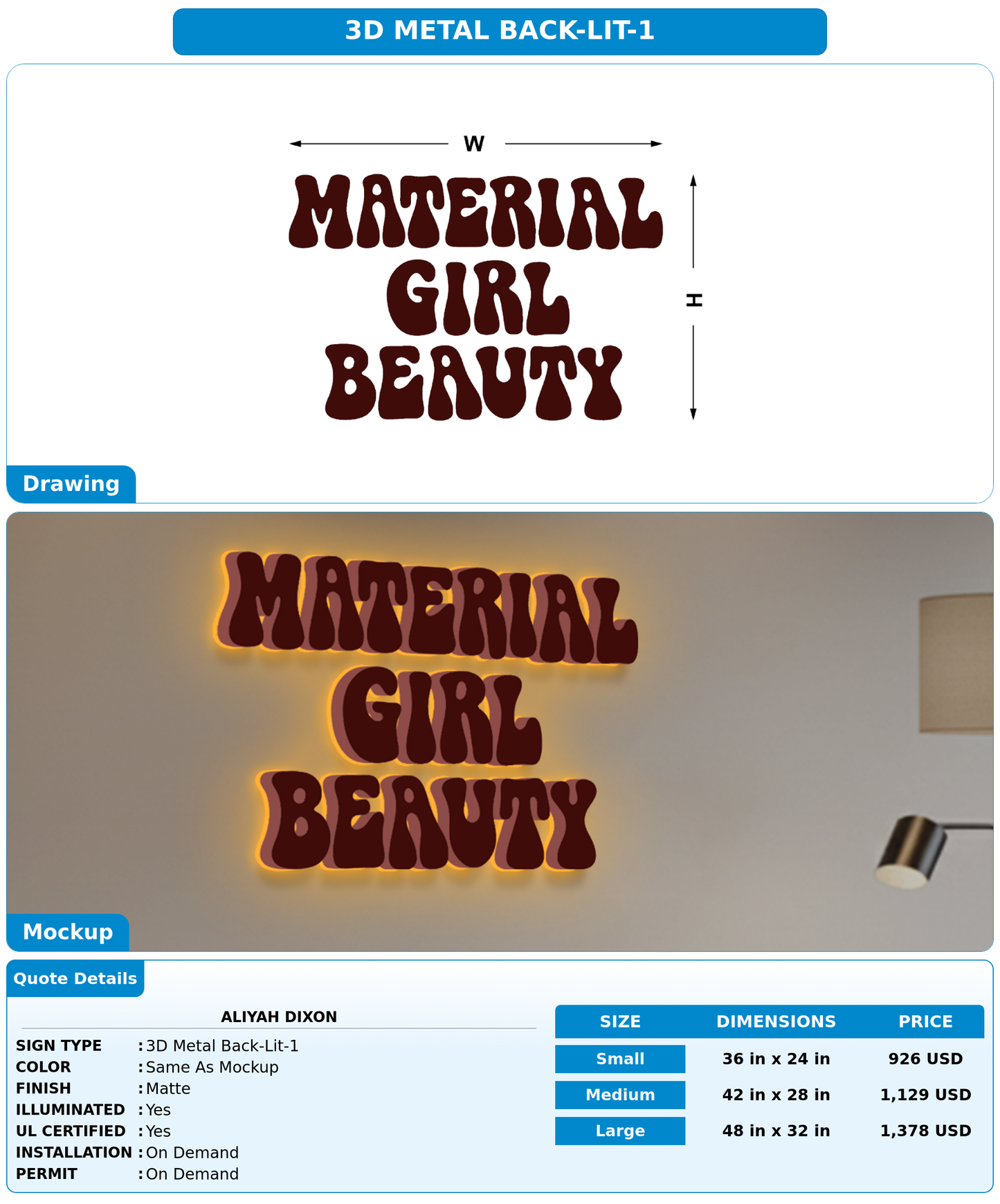 CUSTOM MOCKUP SIGN FOR Aliyah Dixon
