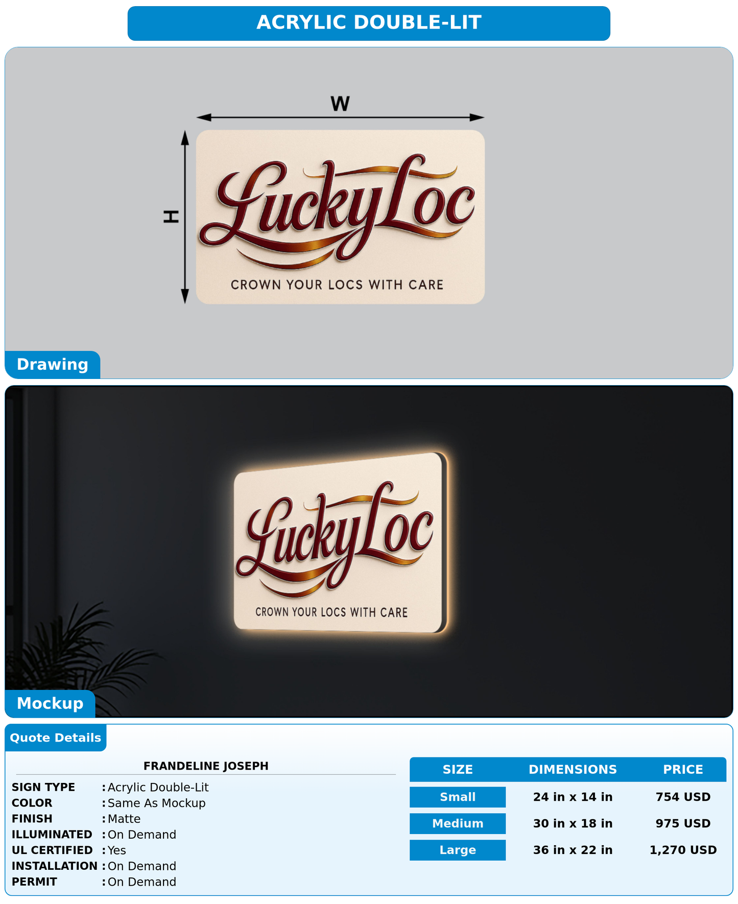 CUSTOM MOCKUP SIGN FOR Frandeline Joseph