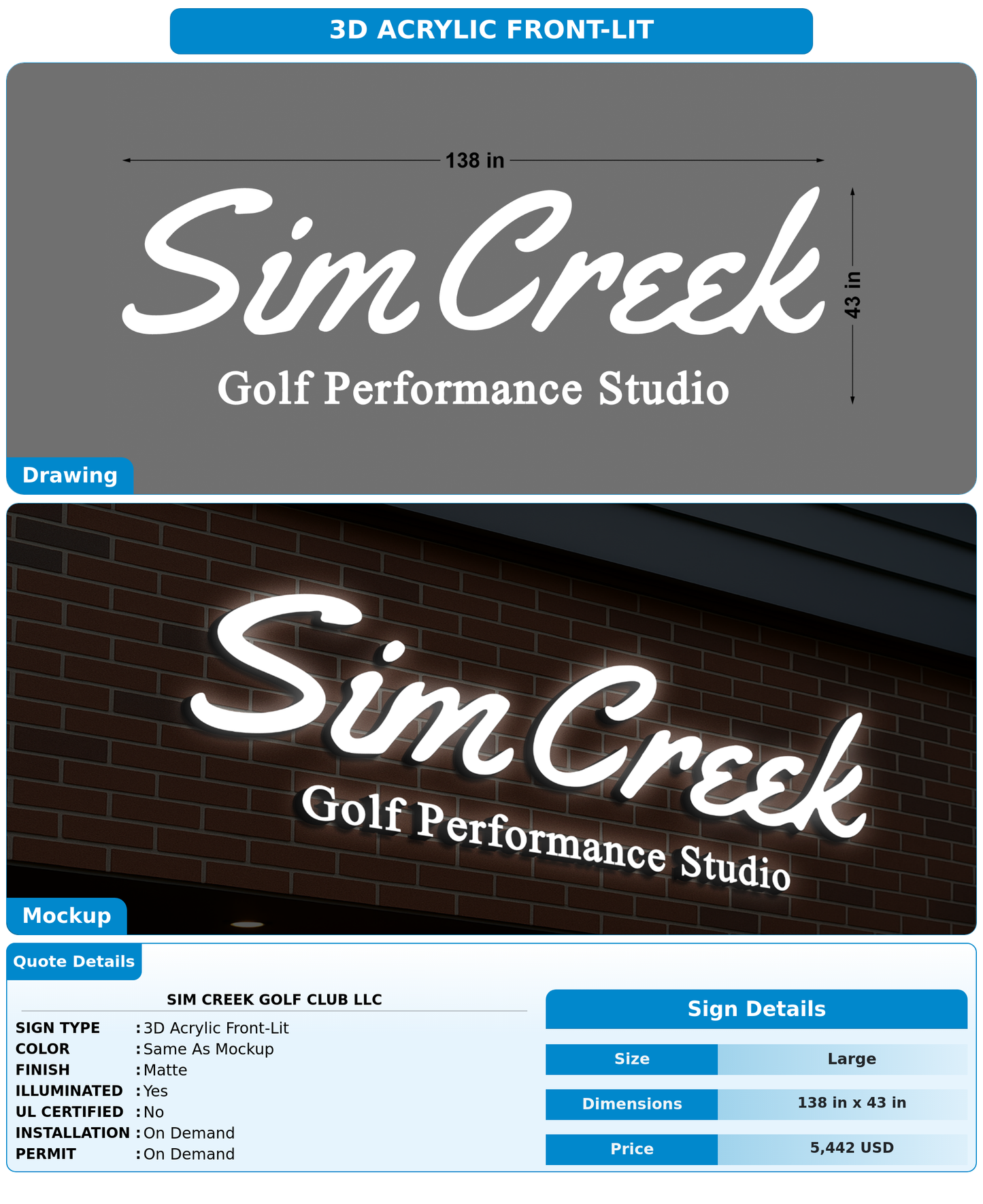 CUSTOM MOCKUP SIGN FOR Sim Creek Golf Club LLC