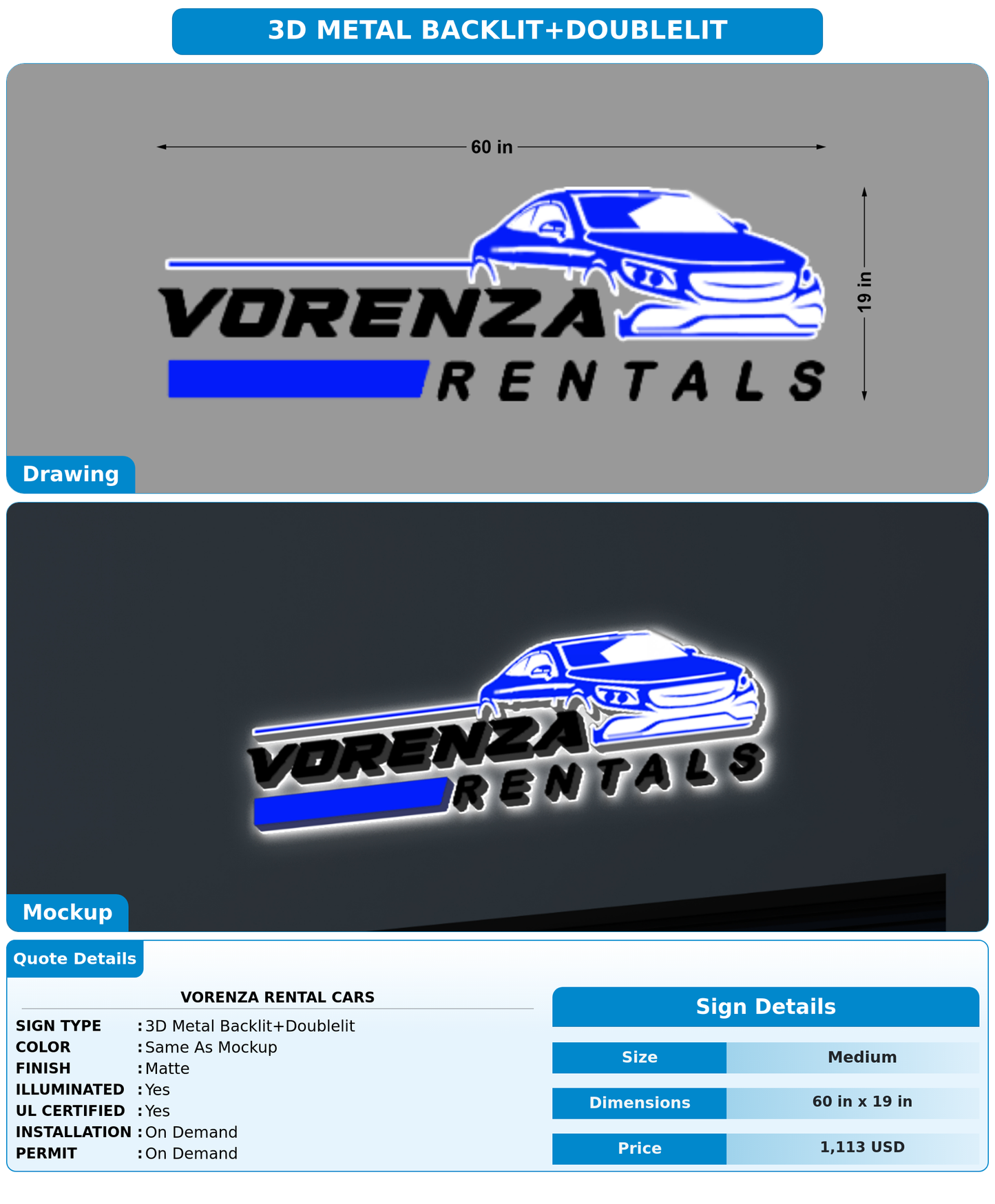 CUSTOM MOCKUP SIGN FOR Vorenza Rental Cars