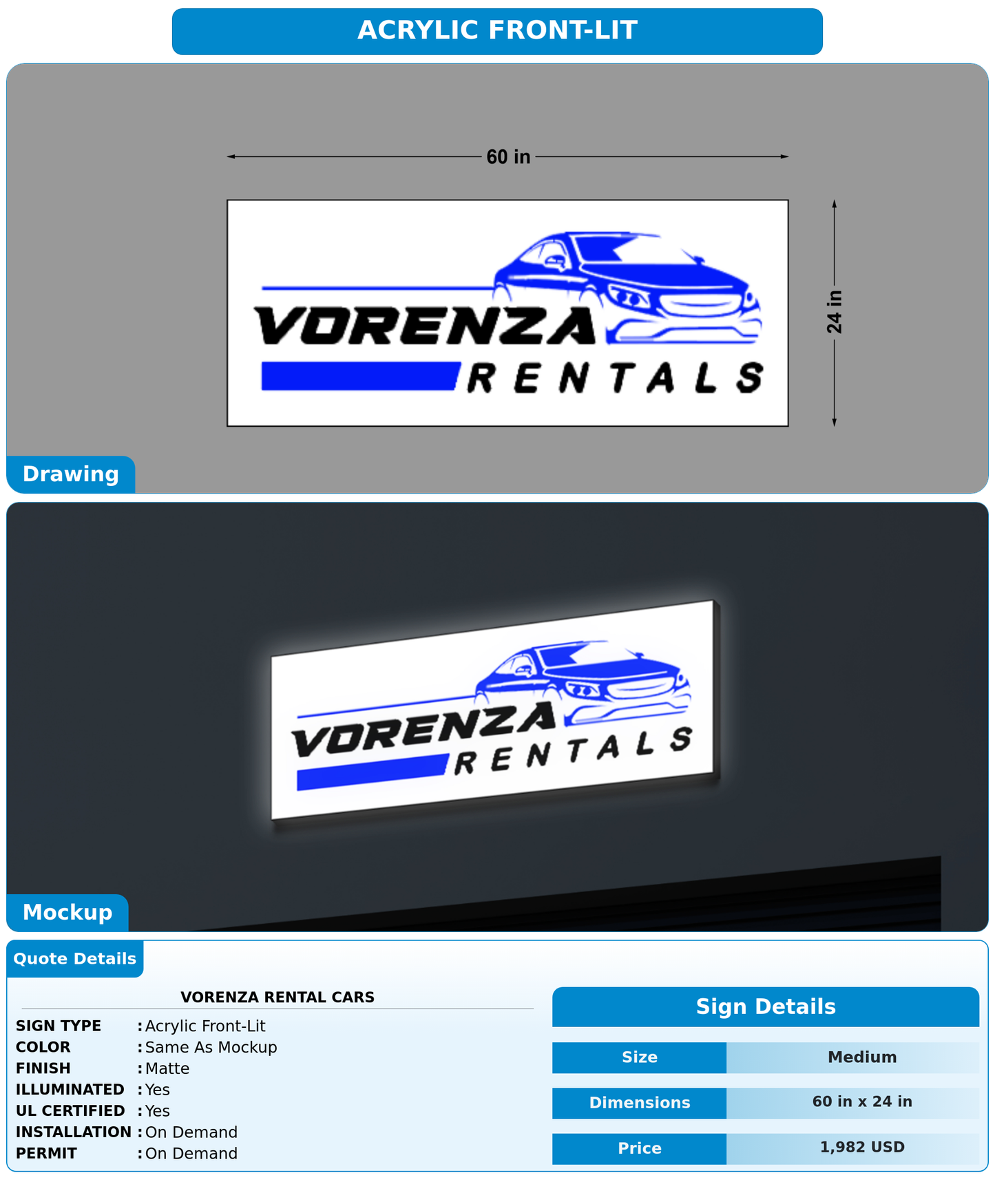 CUSTOM MOCKUP SIGN FOR Vorenza Rental Cars
