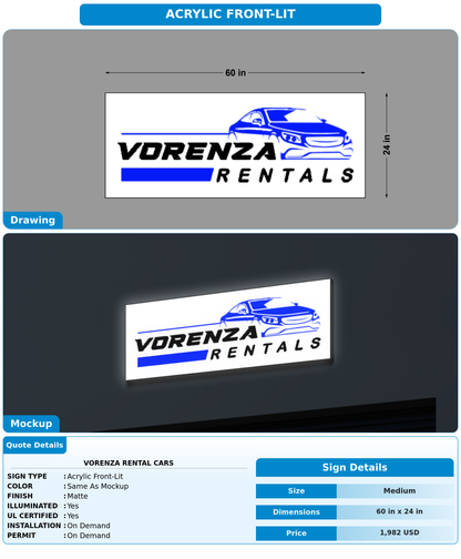 CUSTOM MOCKUP SIGN FOR Vorenza Rental Cars