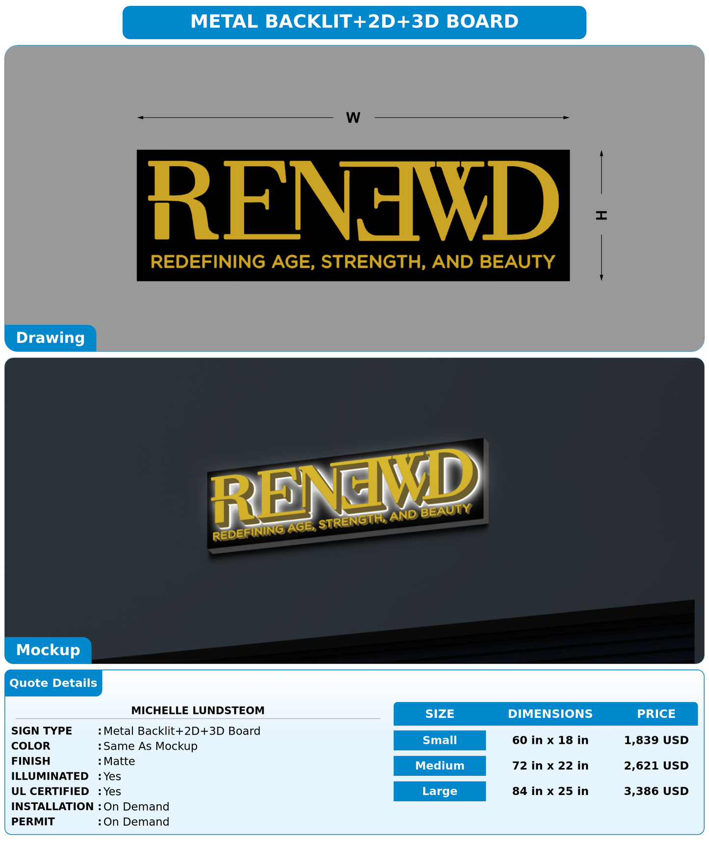 CUSTOM MOCKUP SIGN FOR Michelle Lundsteom