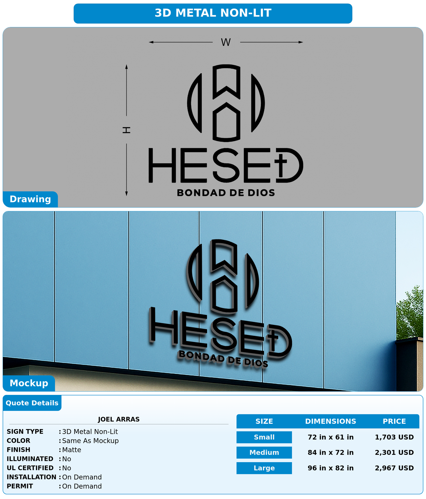 CUSTOM MOCKUP SIGN FOR Joel Arras