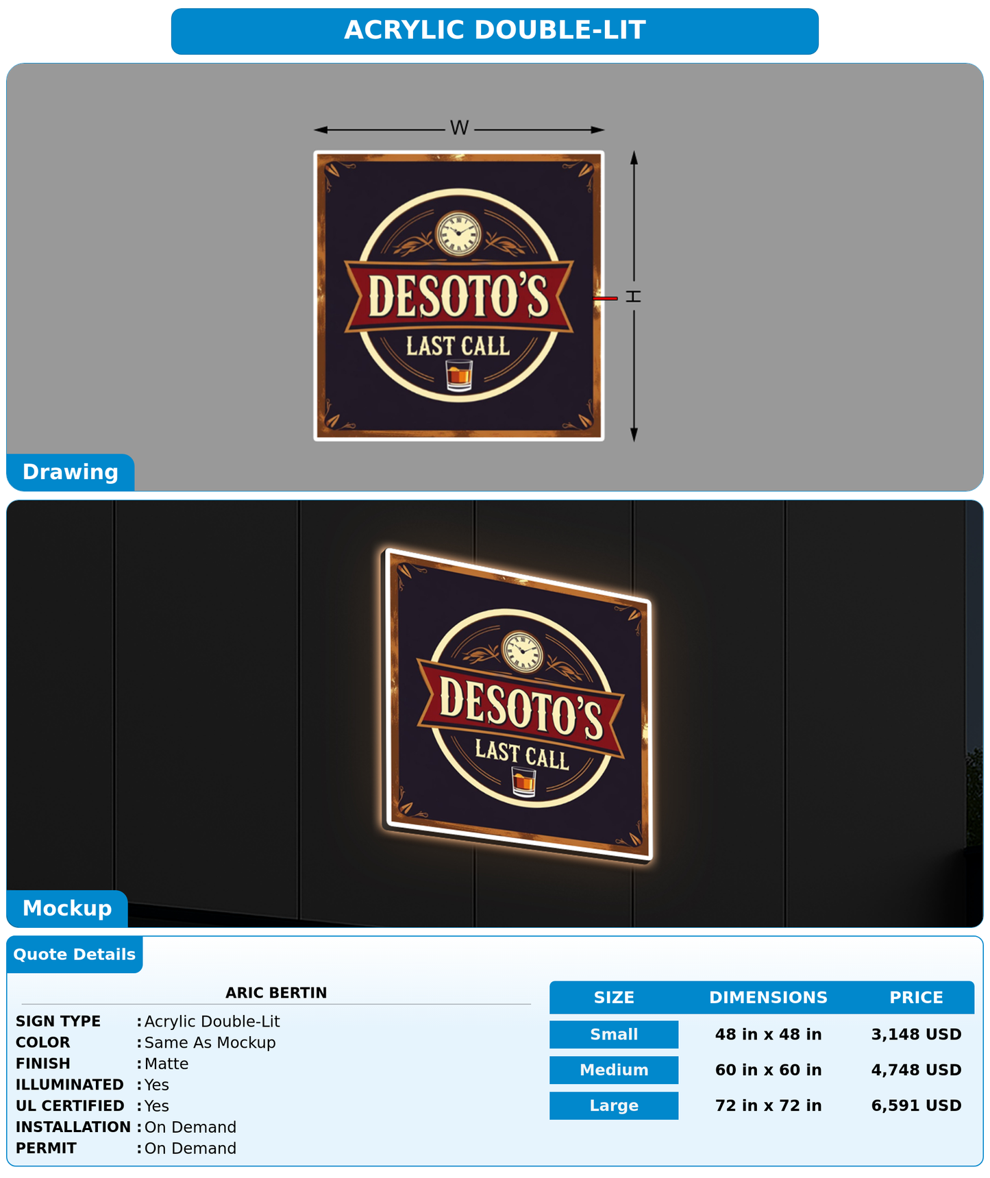 CUSTOM MOCKUP SIGN FOR Aric Bertin