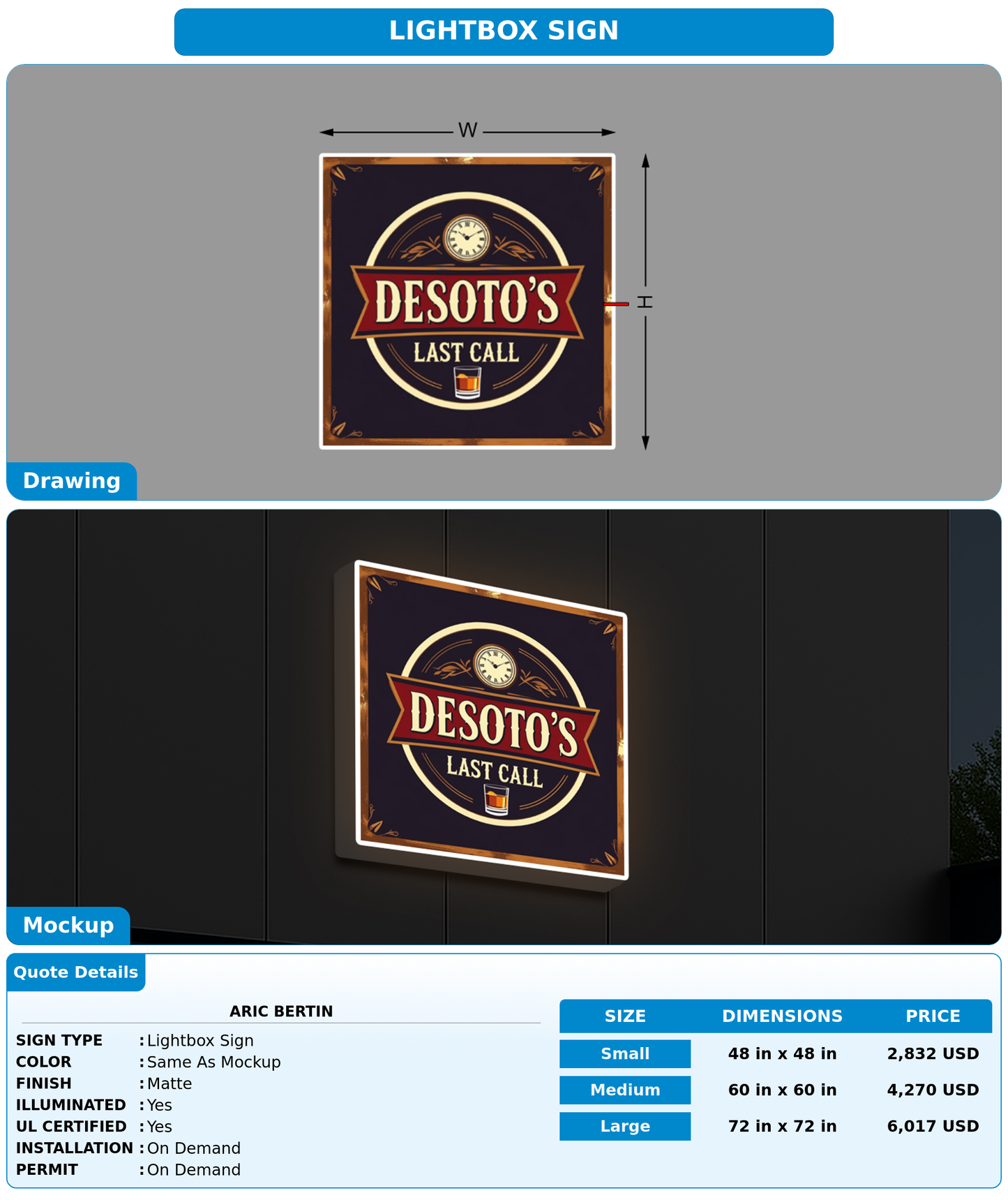 CUSTOM MOCKUP SIGN FOR Aric Bertin