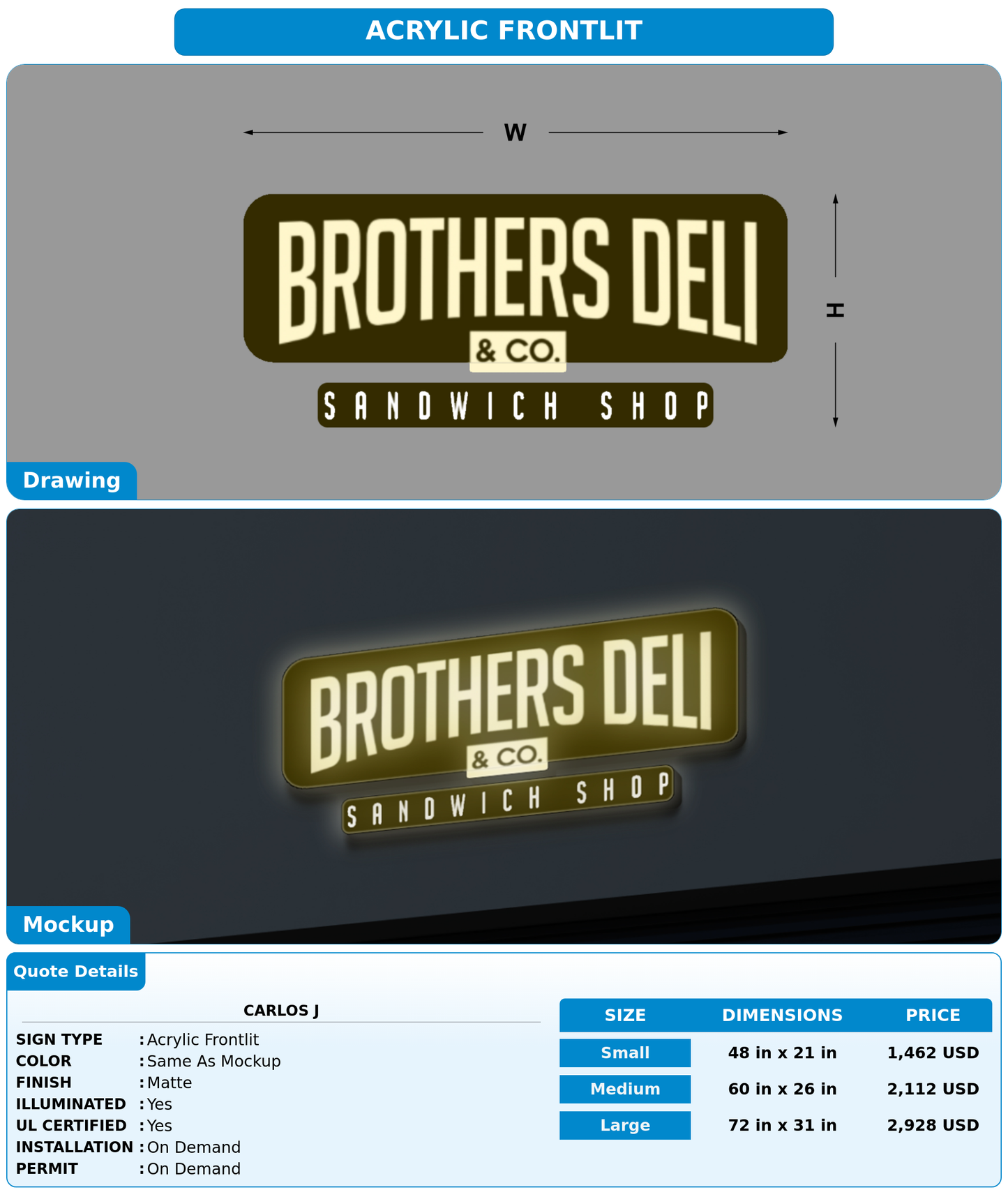 CUSTOM MOCKUP SIGN FOR Carlos j