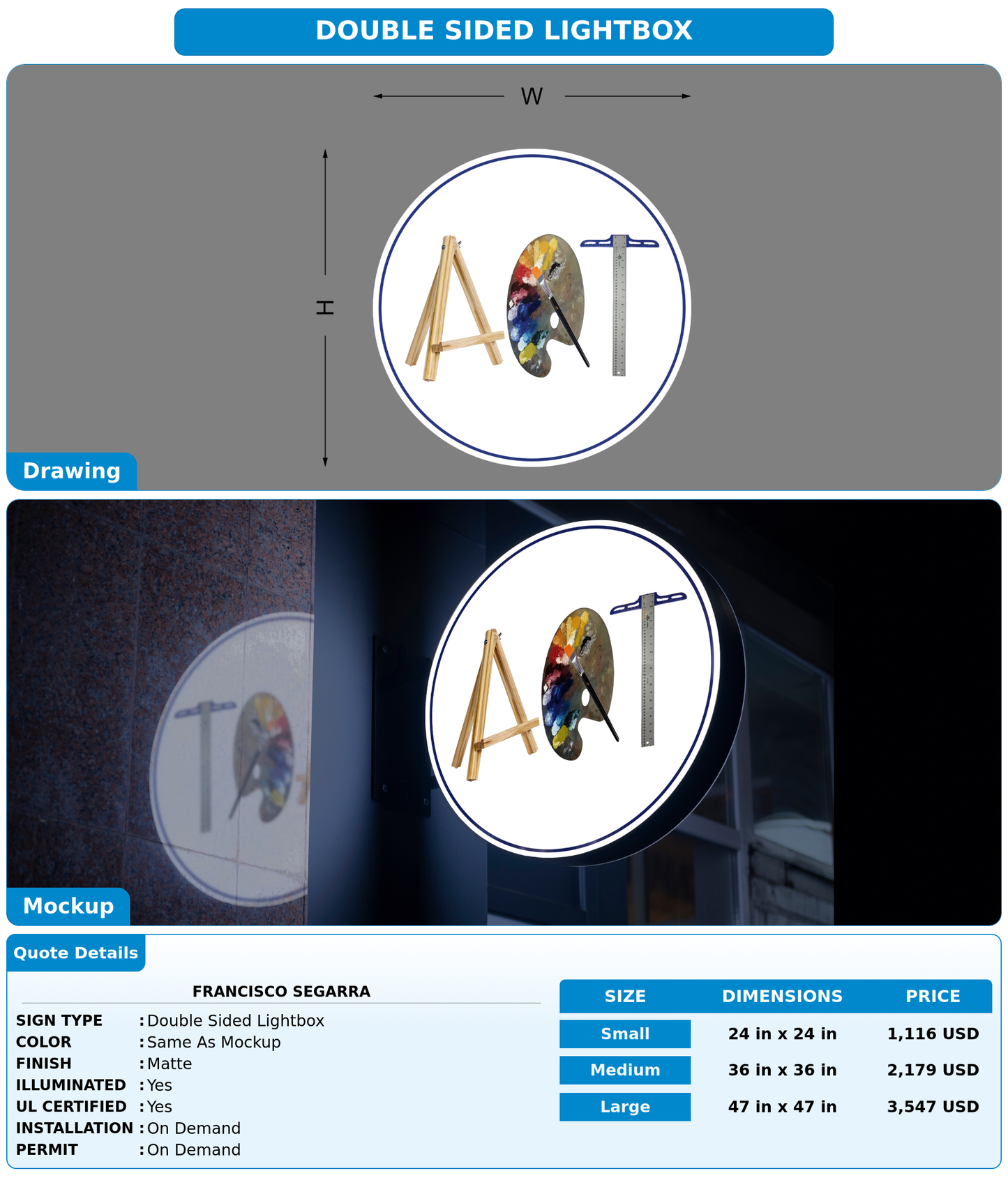 CUSTOM MOCKUP SIGN FOR FRANCISCO SEGARRA
