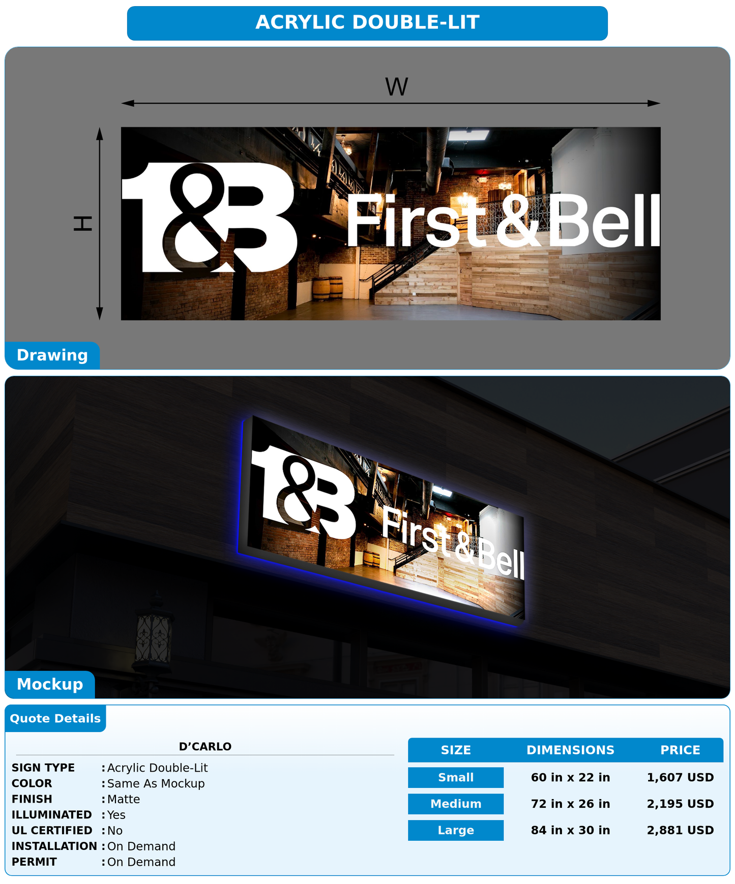 CUSTOM MOCKUP SIGN FOR D’Carlo