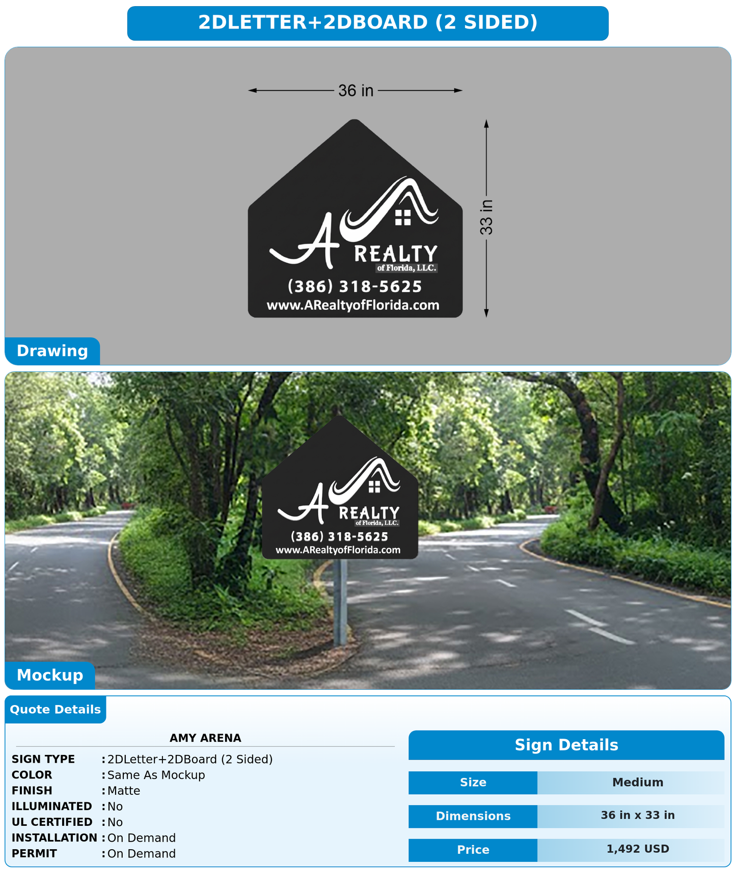 CUSTOM MOCKUP SIGN FOR Amy Arena