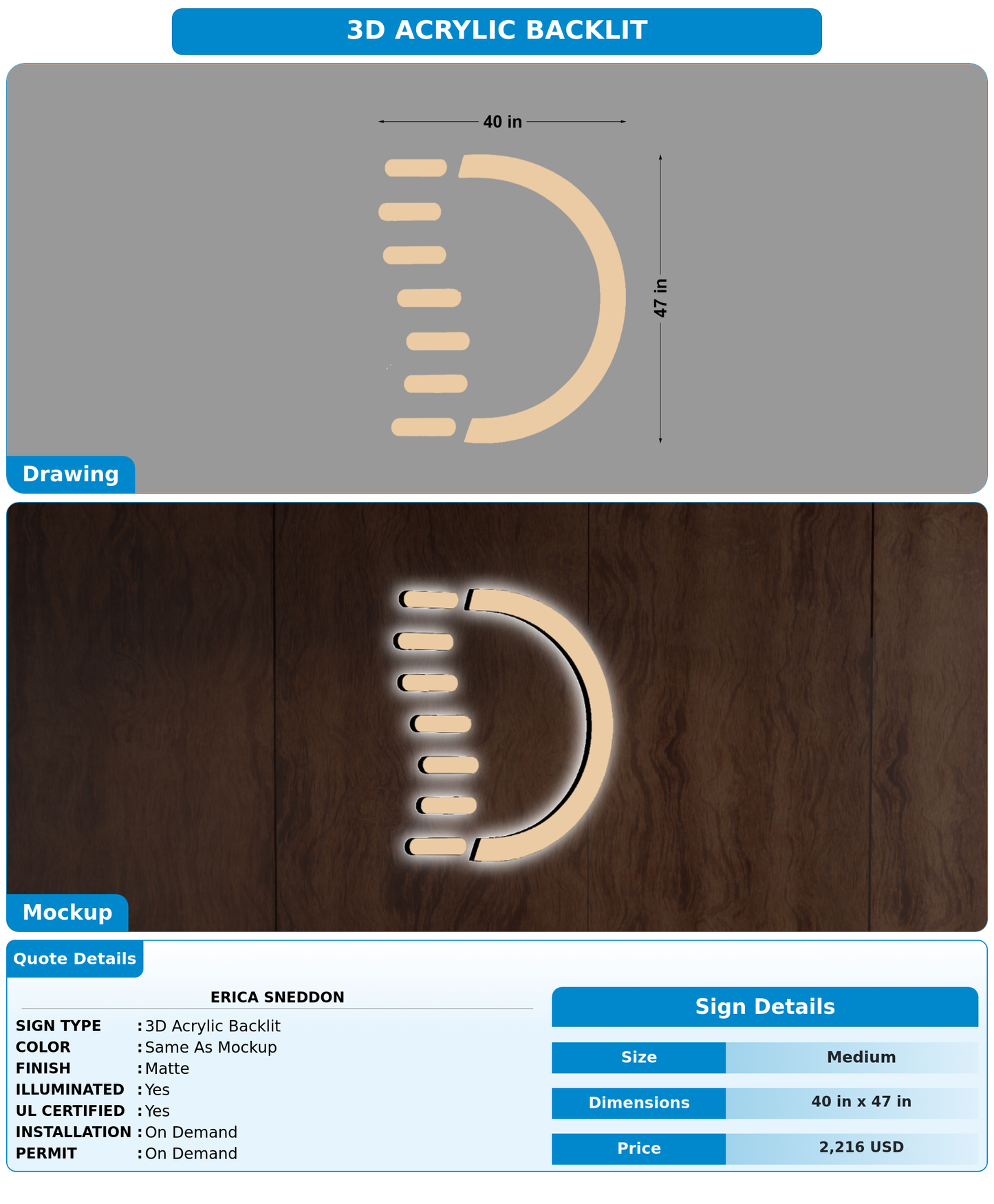 CUSTOM MOCKUP SIGN FOR Erica Sneddon