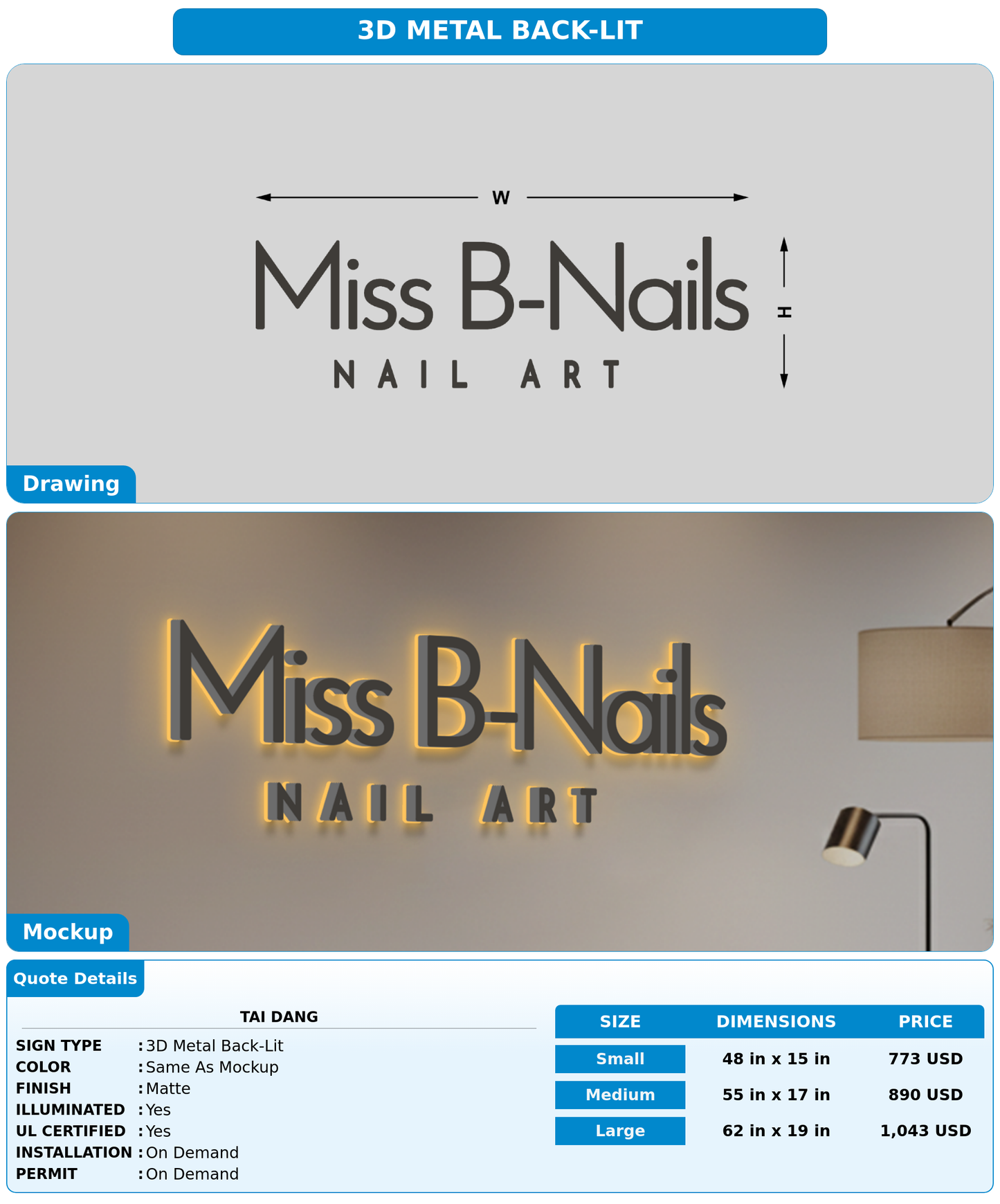 CUSTOM MOCKUP SIGN FOR Tai Dang