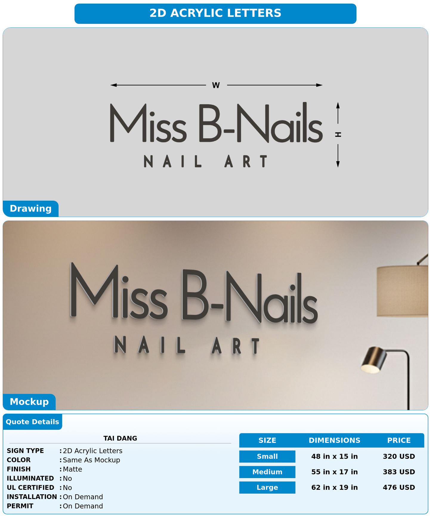 CUSTOM MOCKUP SIGN FOR Tai Dang