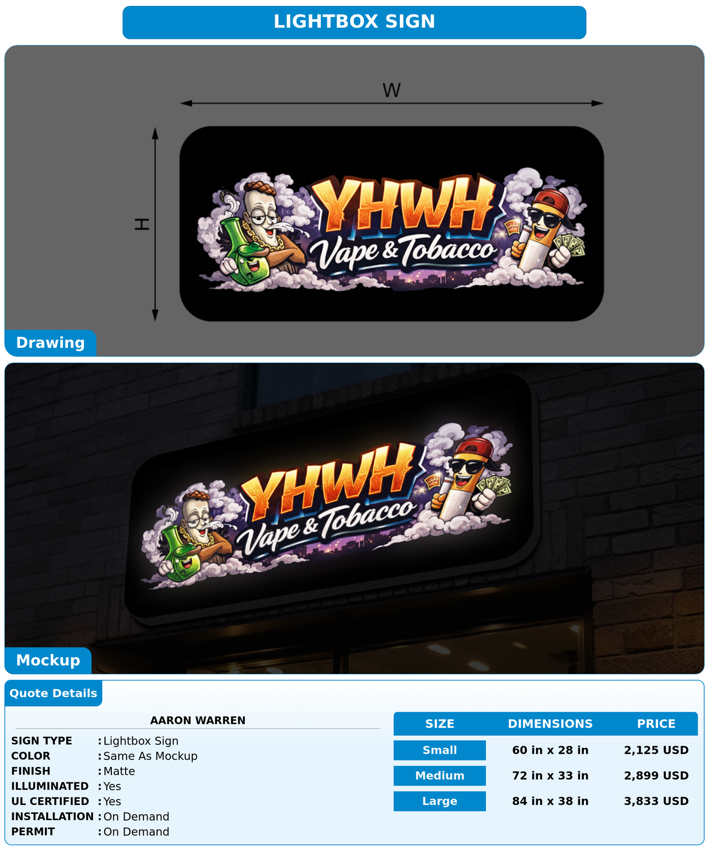 CUSTOM MOCKUP SIGN FOR Aaron warren