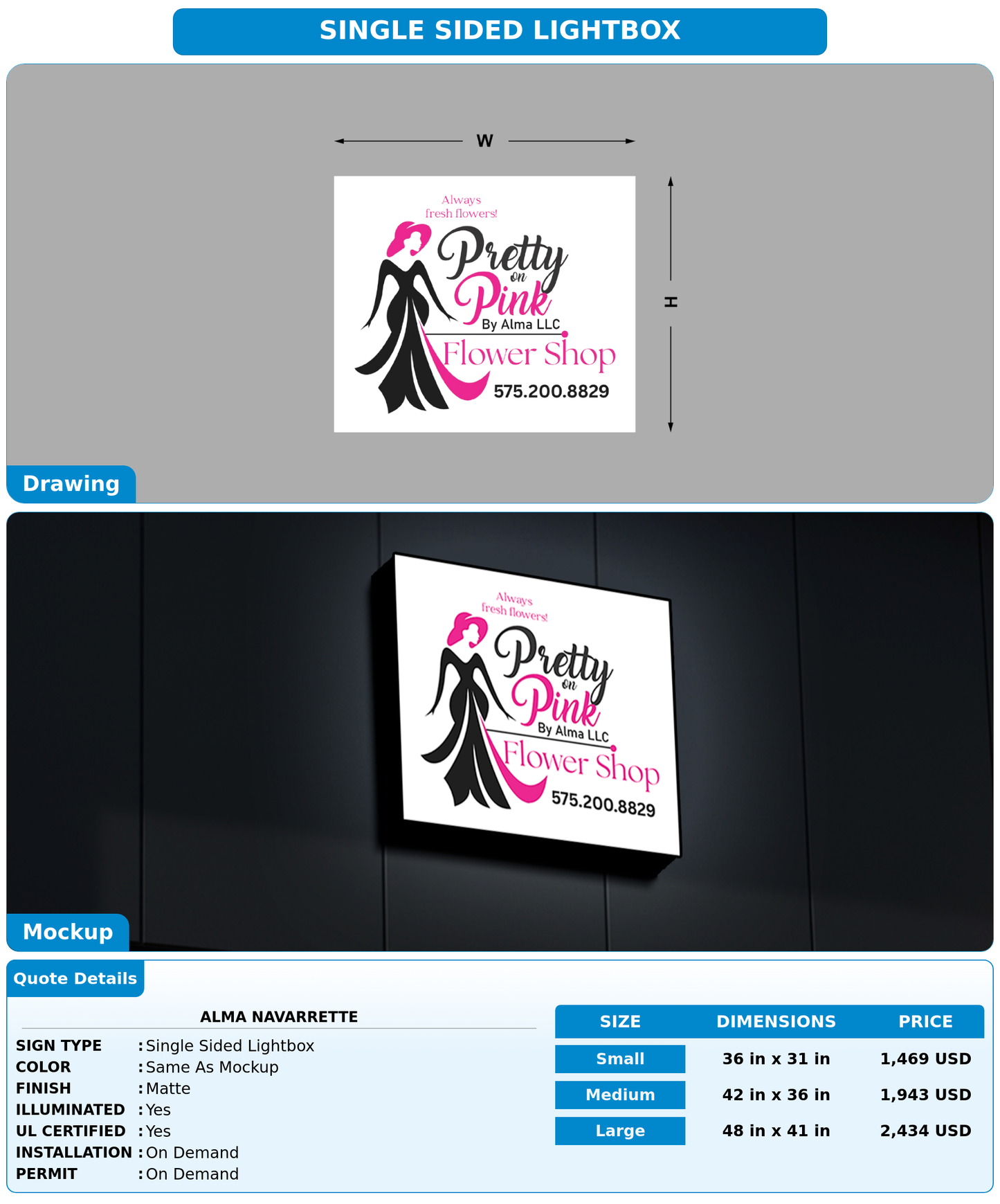 CUSTOM MOCKUP SIGN FOR Alma Navarrette