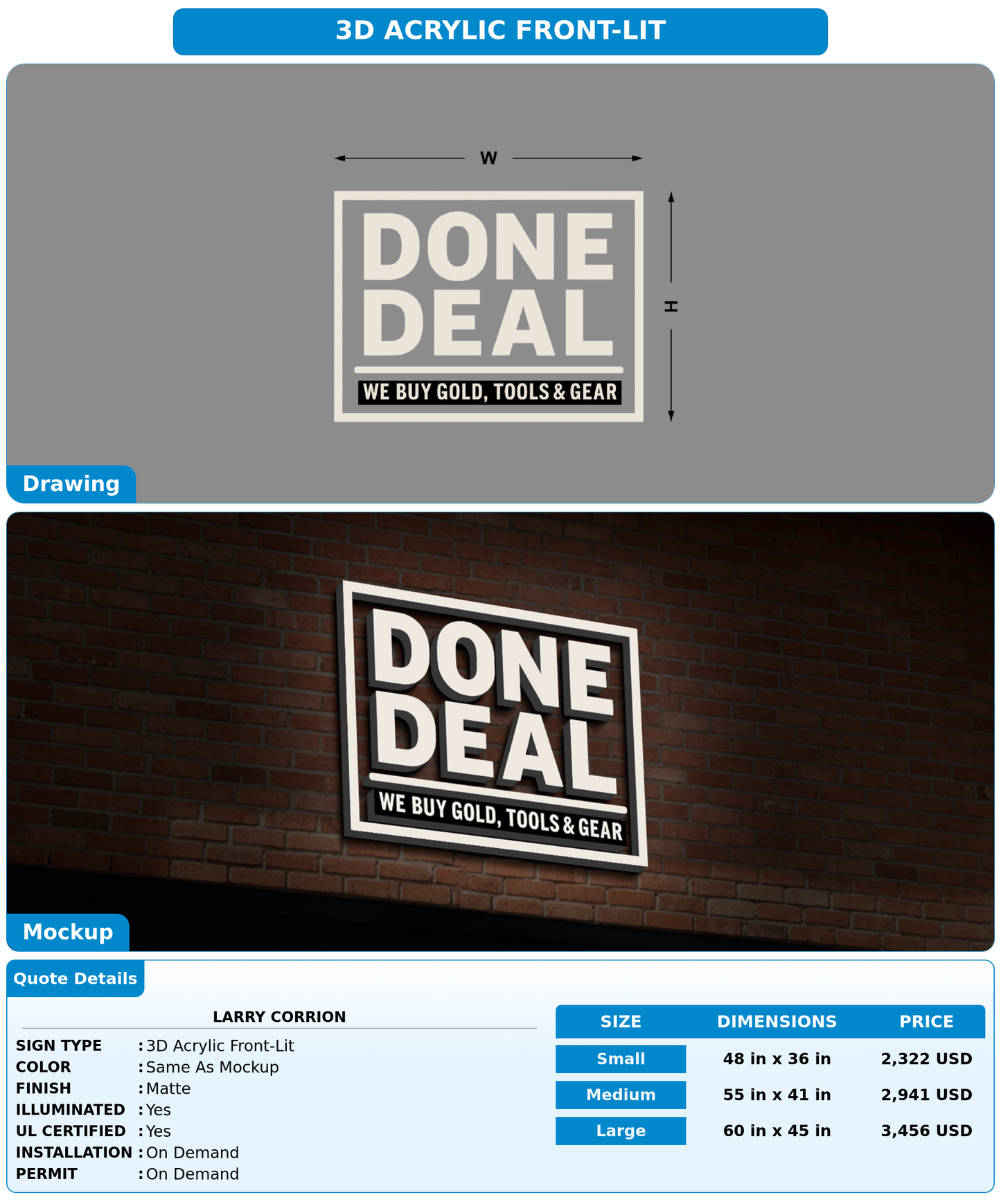CUSTOM MOCKUP SIGN FOR Larry Corrion