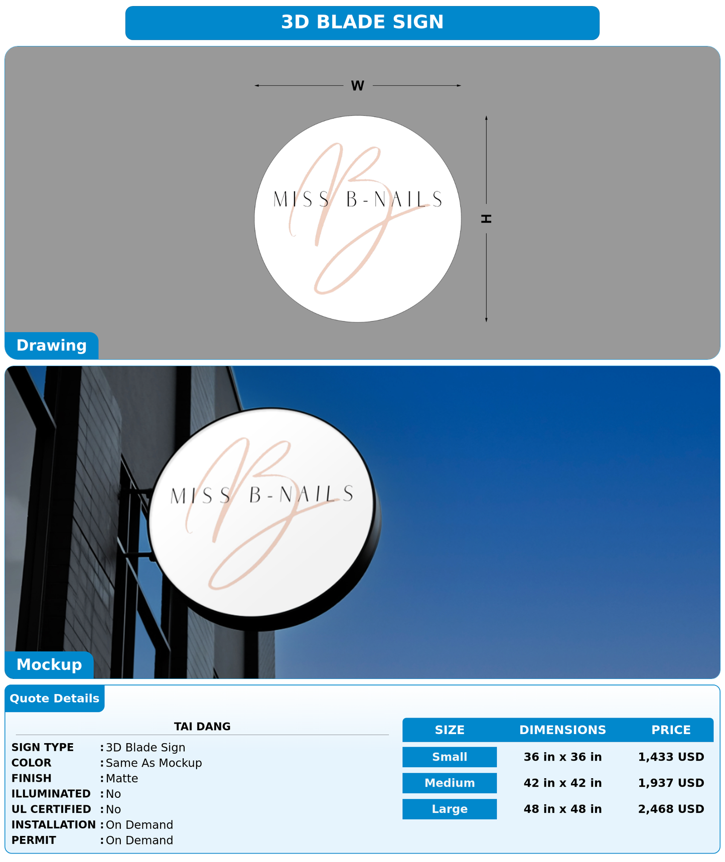 CUSTOM MOCKUP SIGN FOR Tai Dang