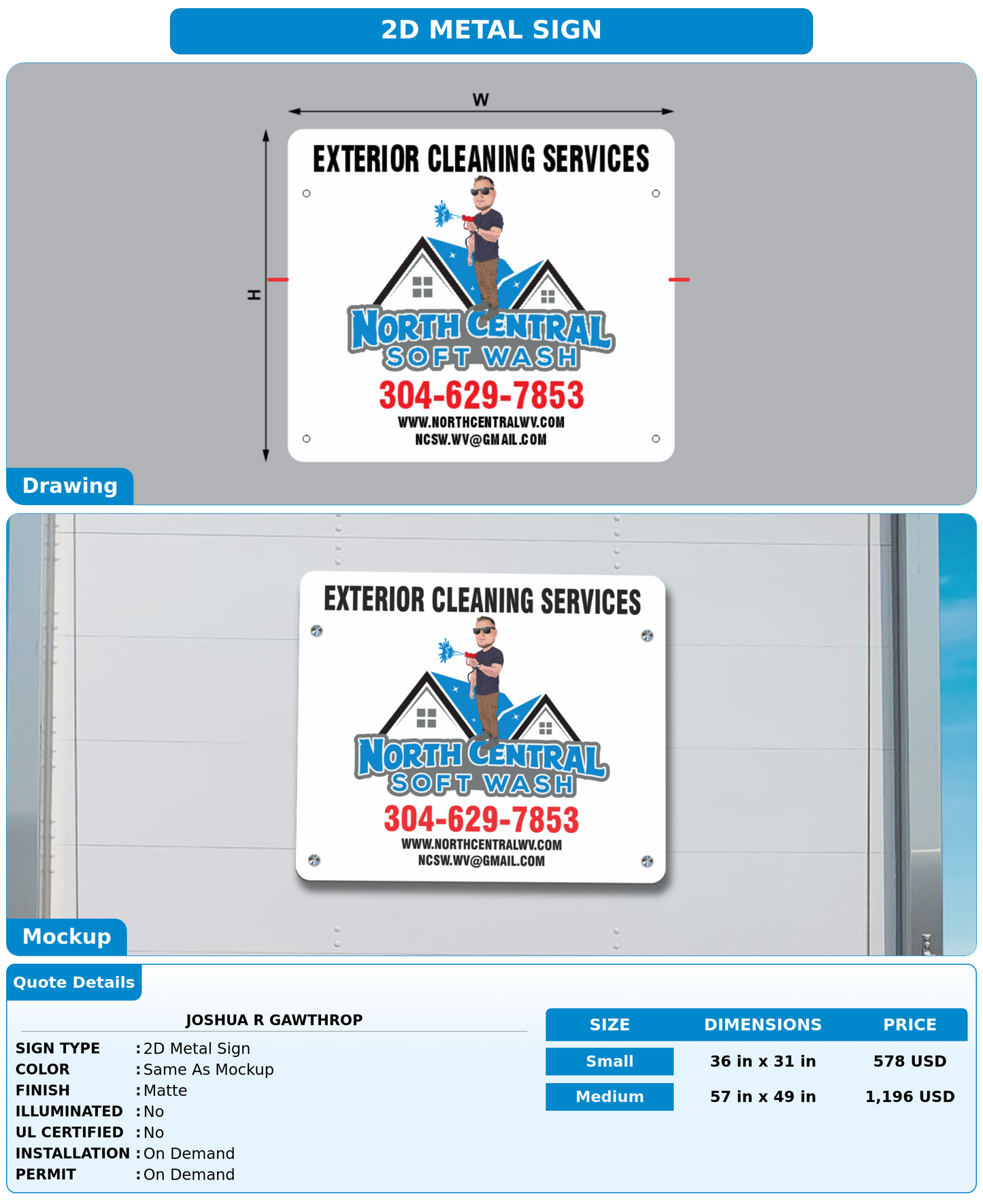 CUSTOM MOCKUP SIGN FOR Joshua R Gawthrop