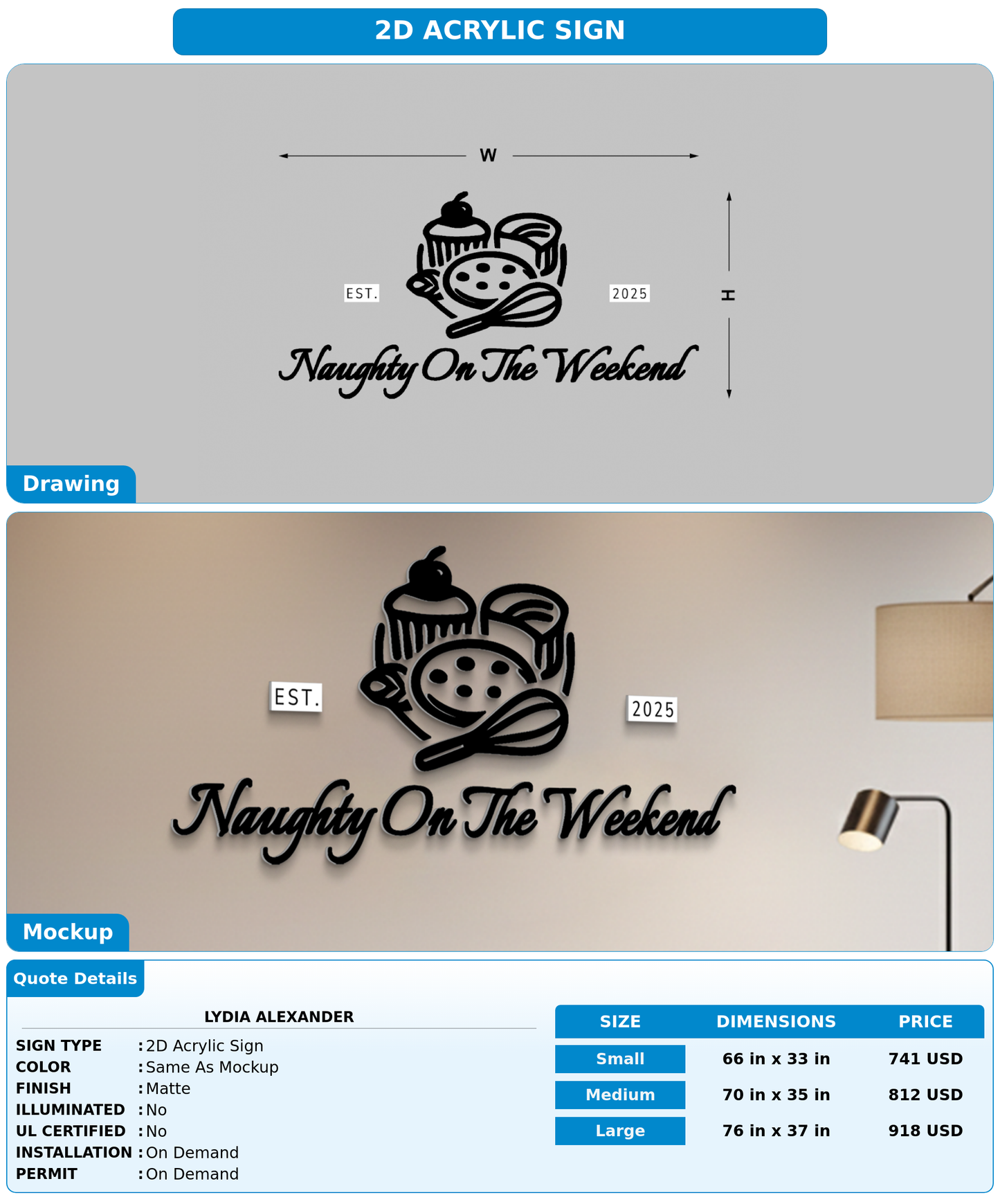 CUSTOM MOCKUP SIGN FOR Lydia Alexander