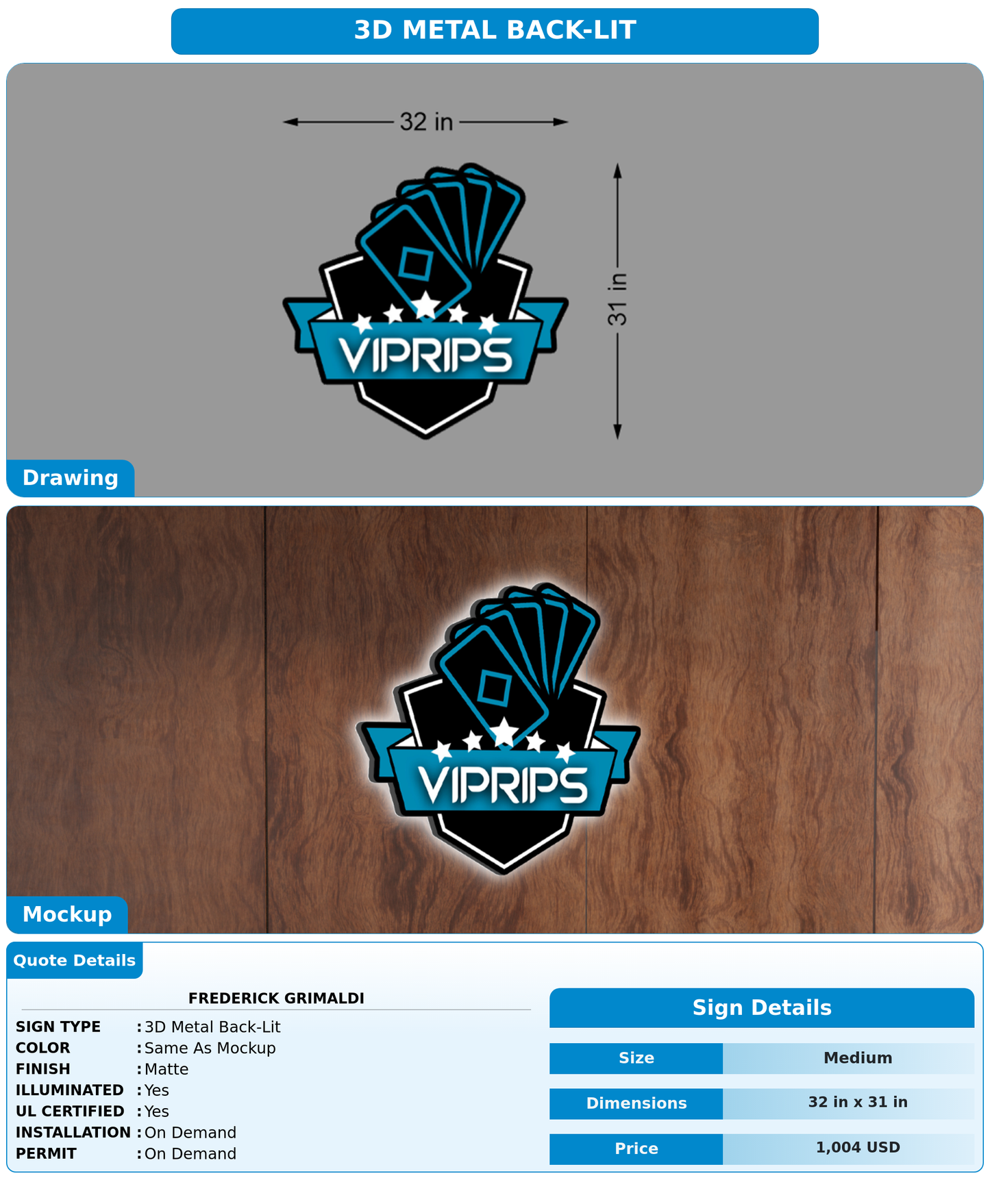 CUSTOM MOCKUP SIGN FOR Frederick Grimaldi