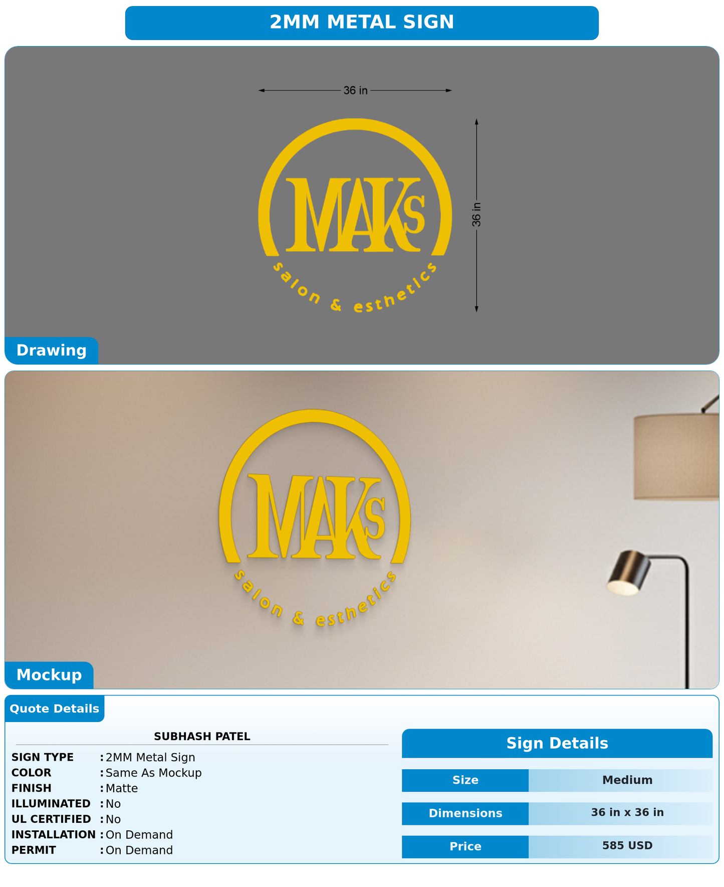 CUSTOM MOCKUP SIGN FOR Subhash Patel
