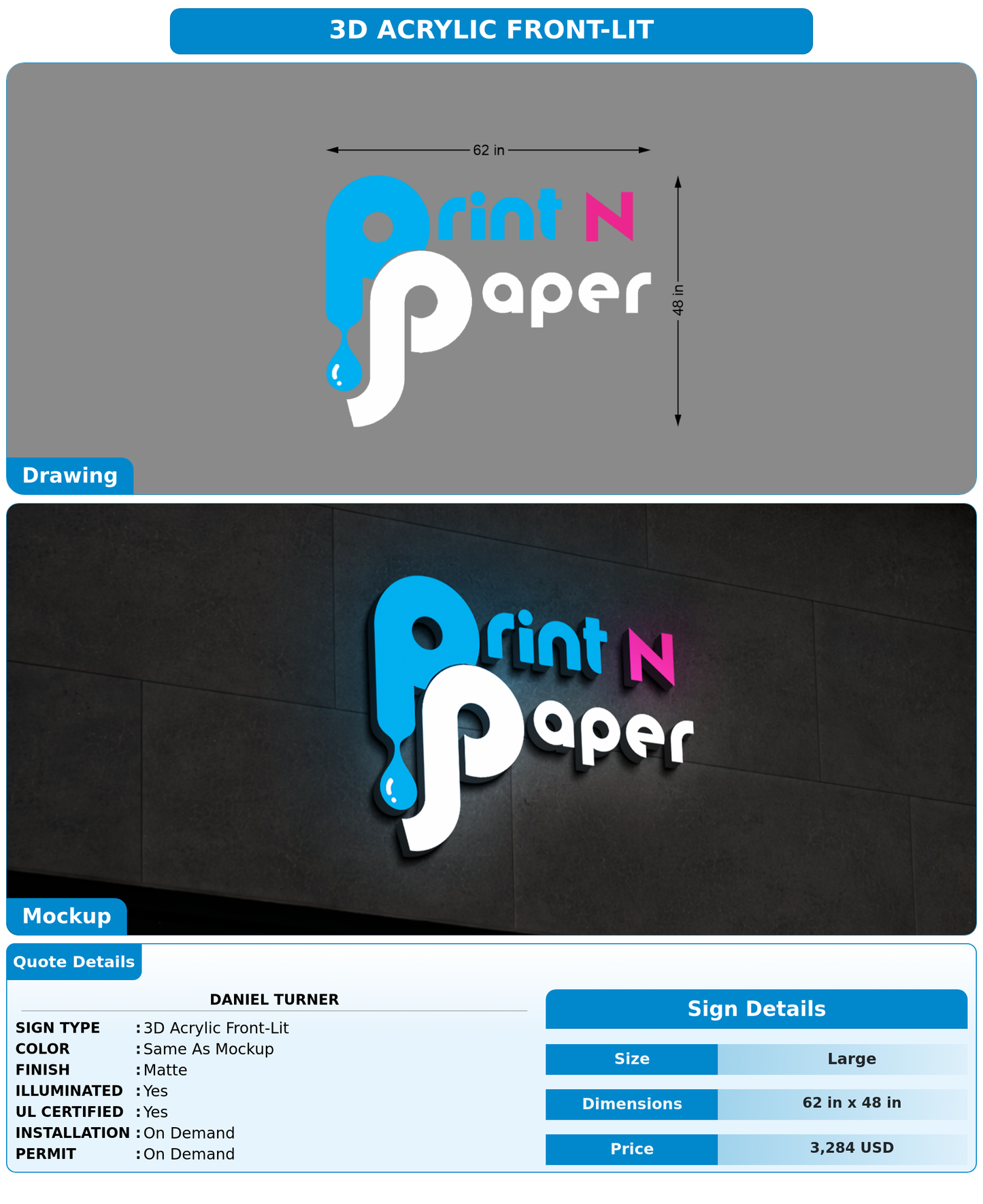 CUSTOM MOCKUP SIGN FOR Daniel Turner