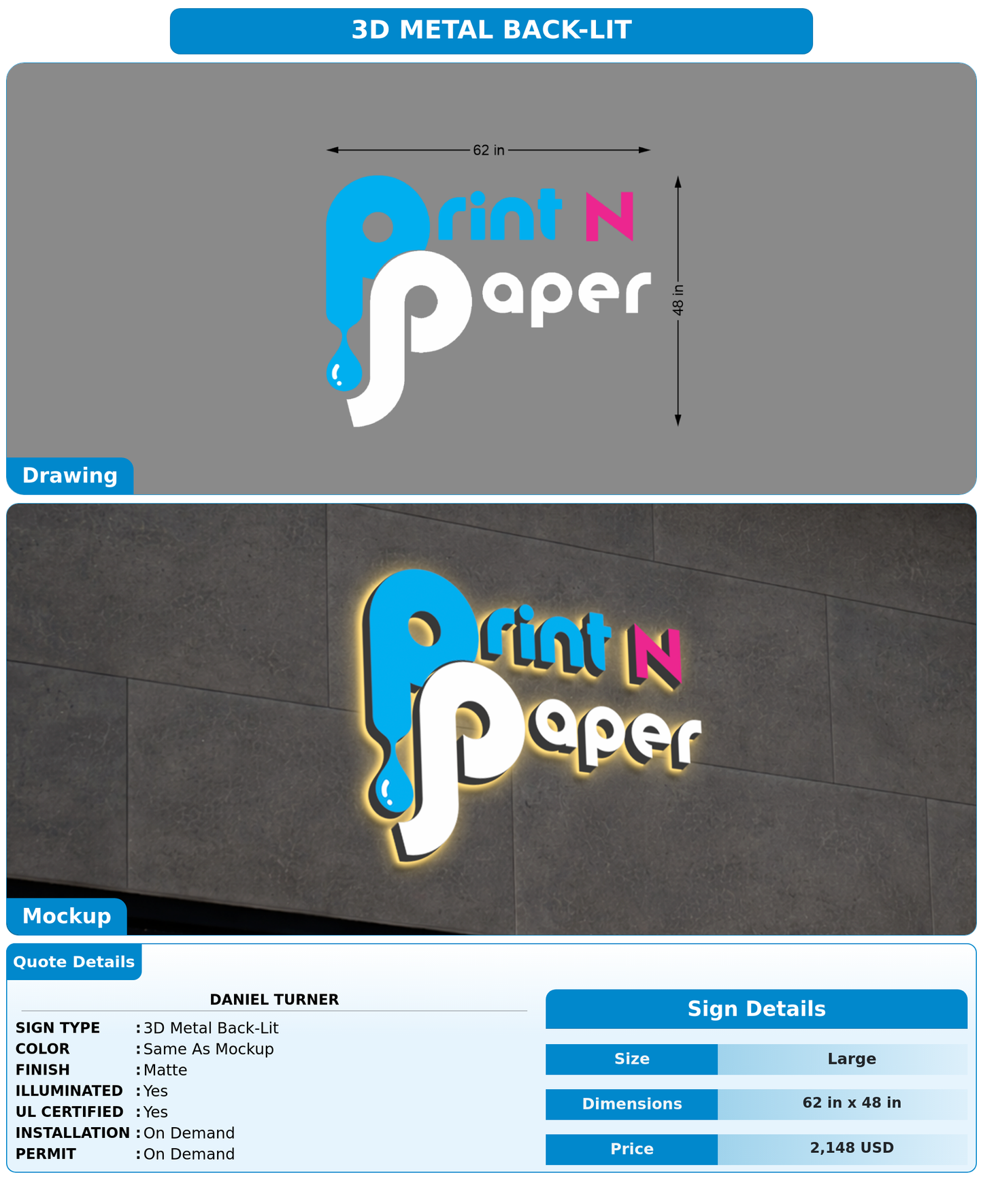 CUSTOM MOCKUP SIGN FOR Daniel Turner