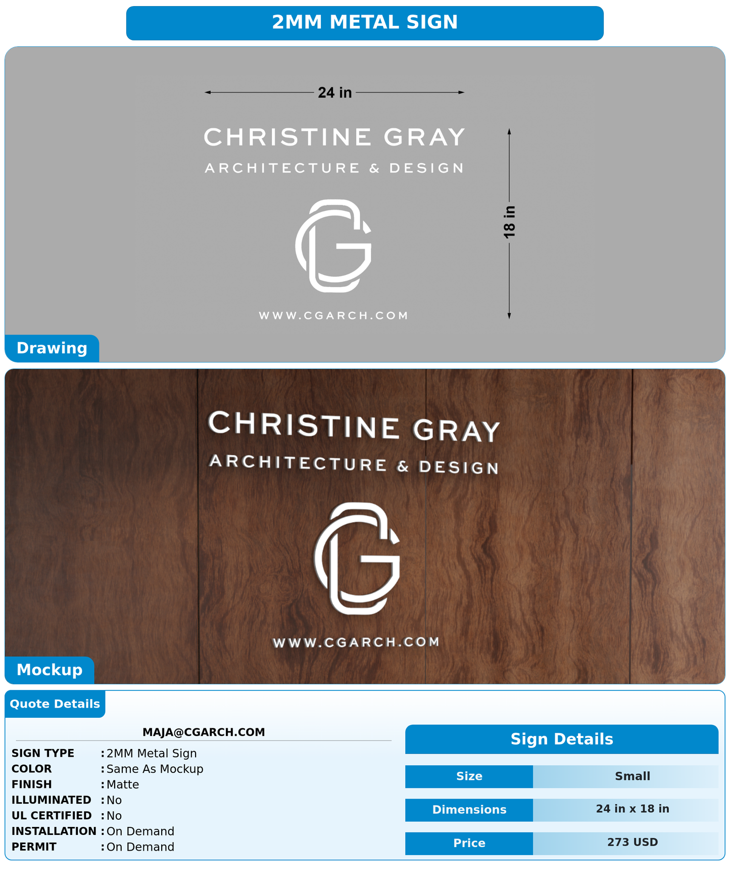 CUSTOM MOCKUP SIGN FOR maja@cgarch.com