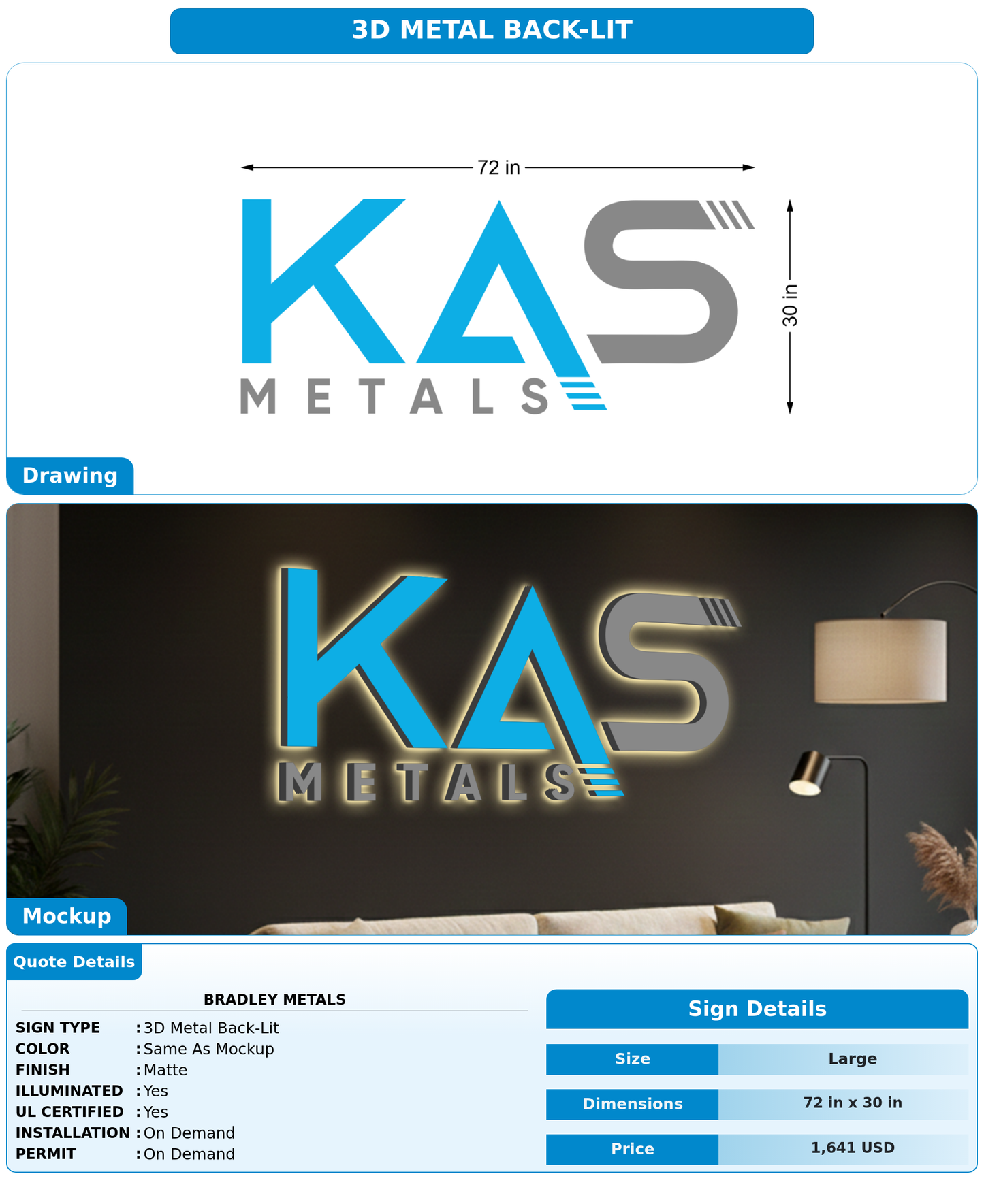 CUSTOM MOCKUP SIGN FOR Bradley Metals