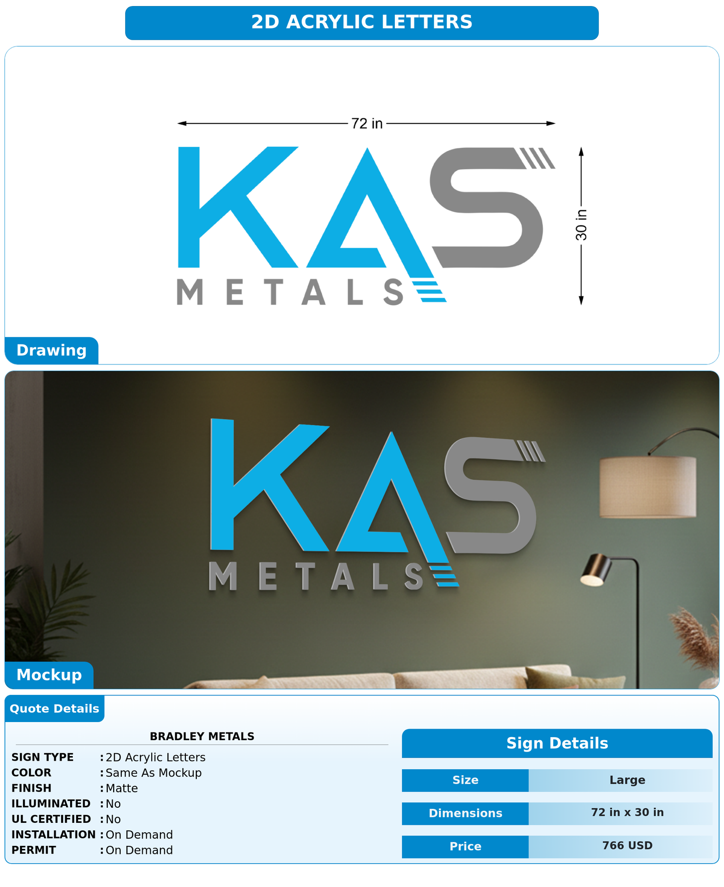 CUSTOM MOCKUP SIGN FOR Bradley Metals