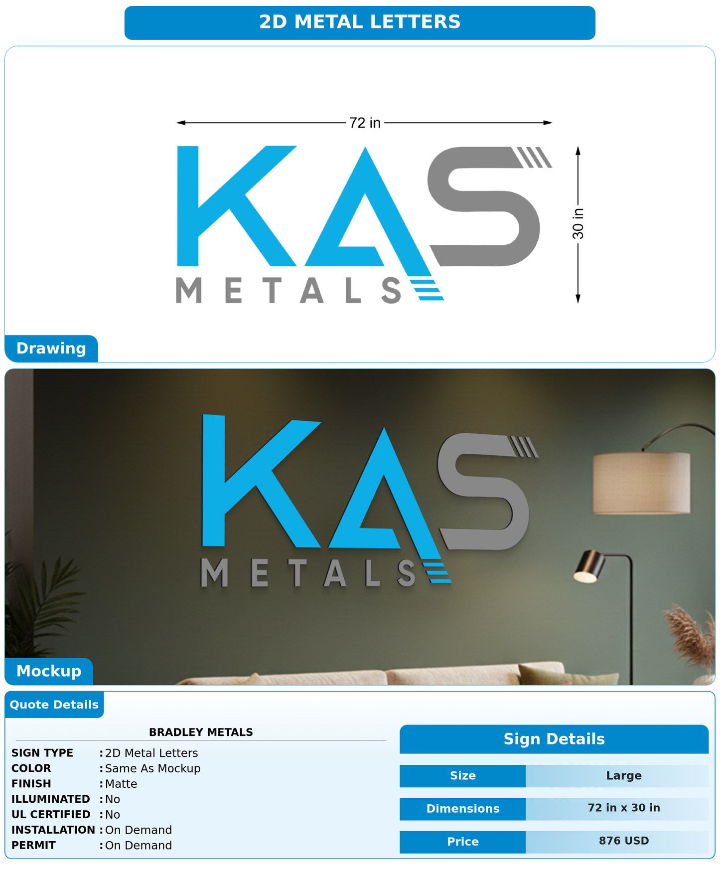 CUSTOM MOCKUP SIGN FOR Bradley Metals