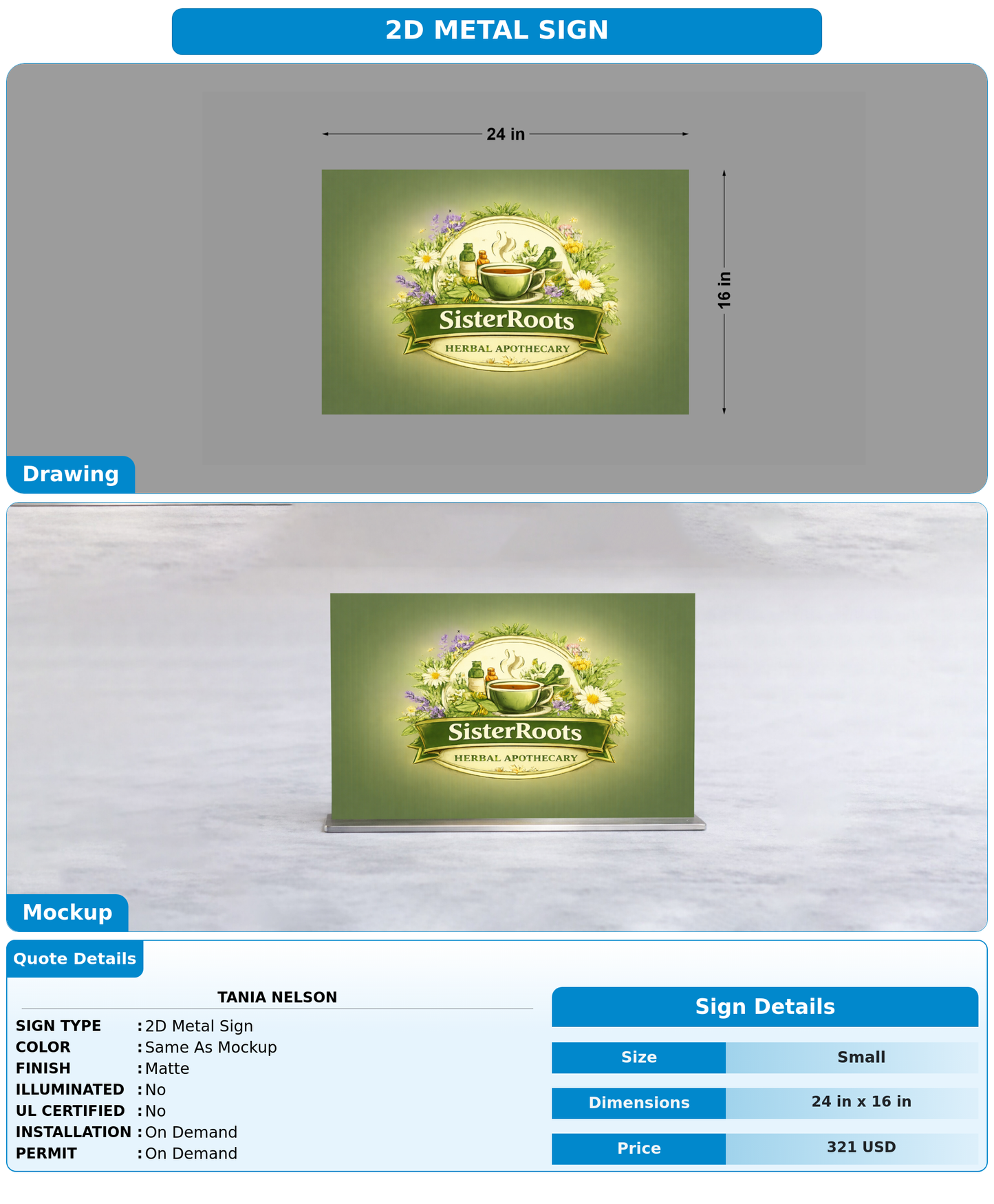 CUSTOM MOCKUP SIGN FOR Tania Nelson