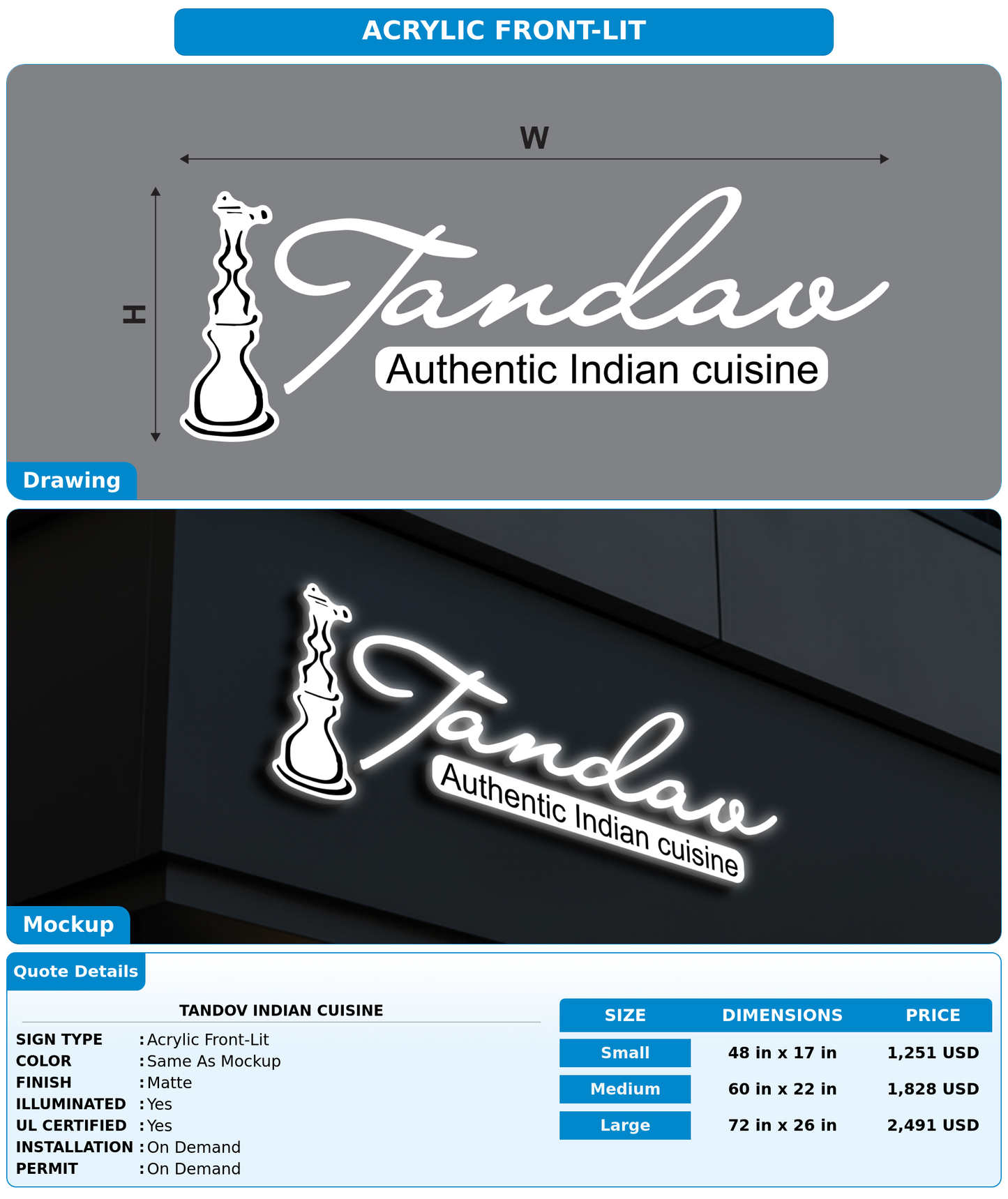 CUSTOM MOCKUP SIGN FOR Tandov Indian Cuisine