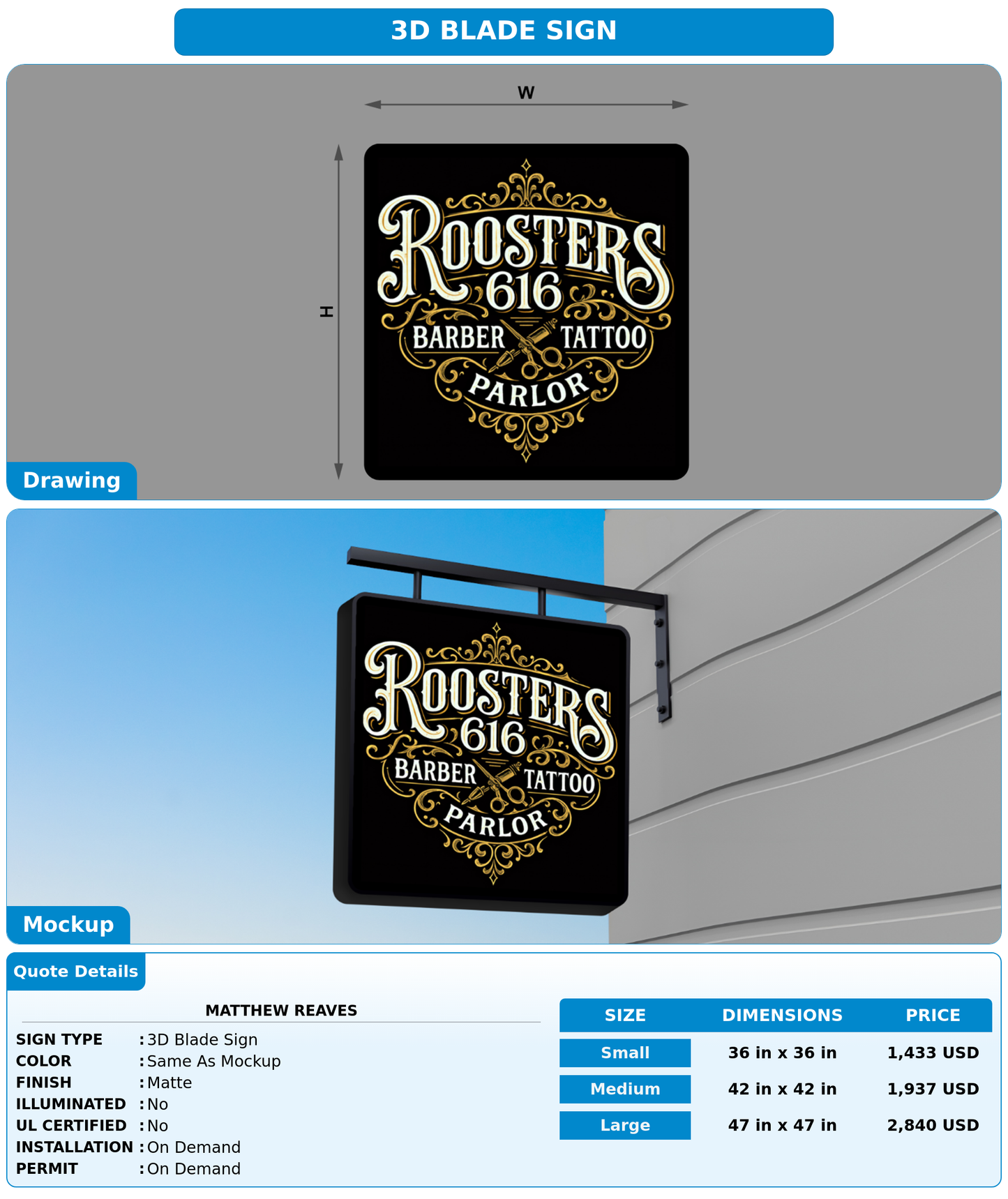 CUSTOM MOCKUP SIGN FOR Matthew  Reaves