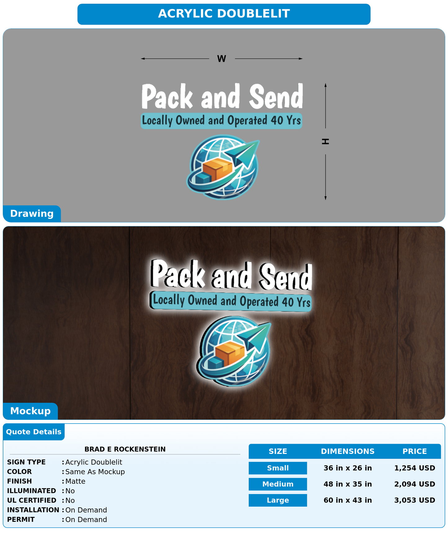 CUSTOM MOCKUP SIGN FOR Brad E Rockenstein